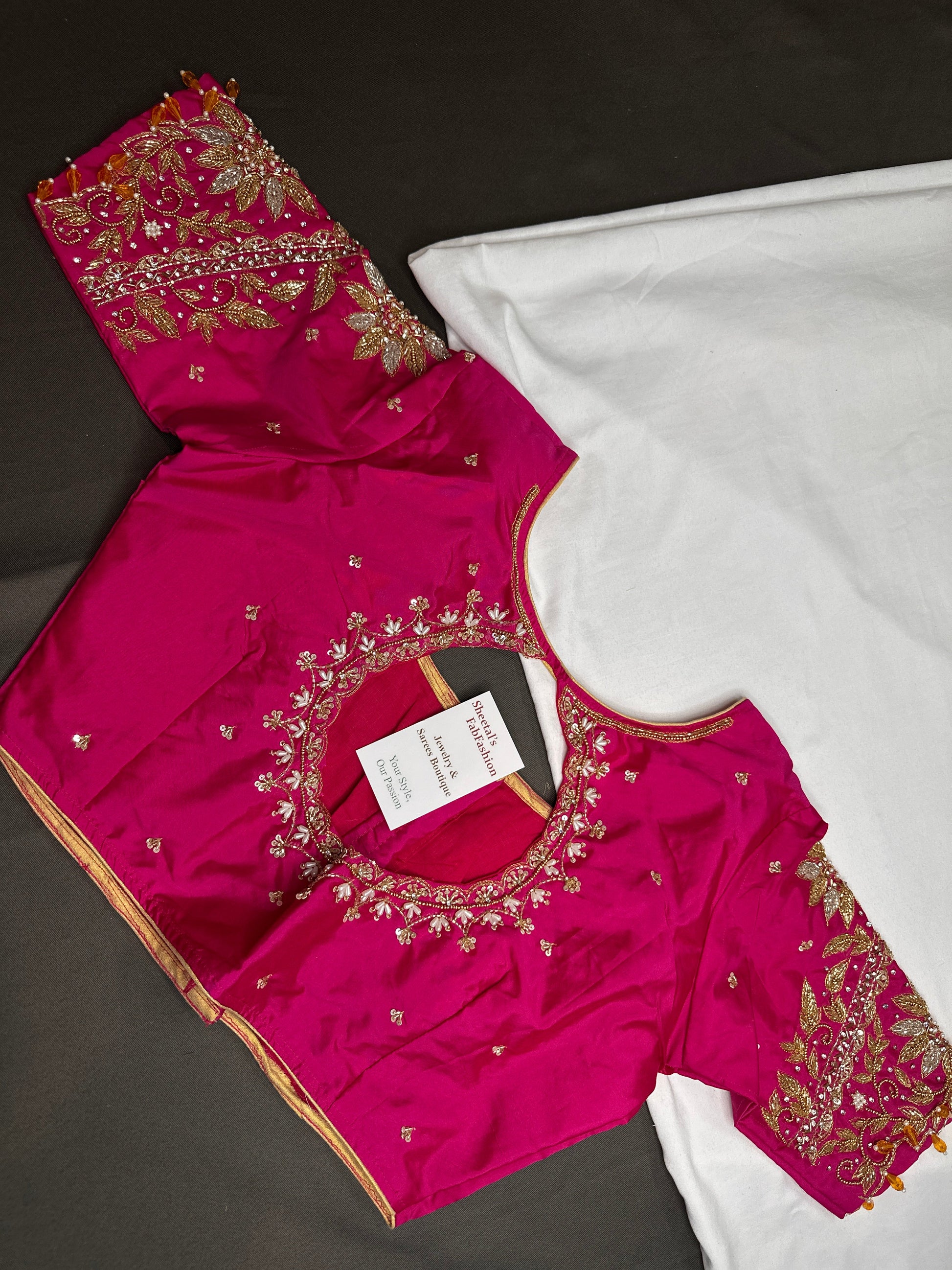 Pink High NeckSilk Maggam Aari Blouse - 