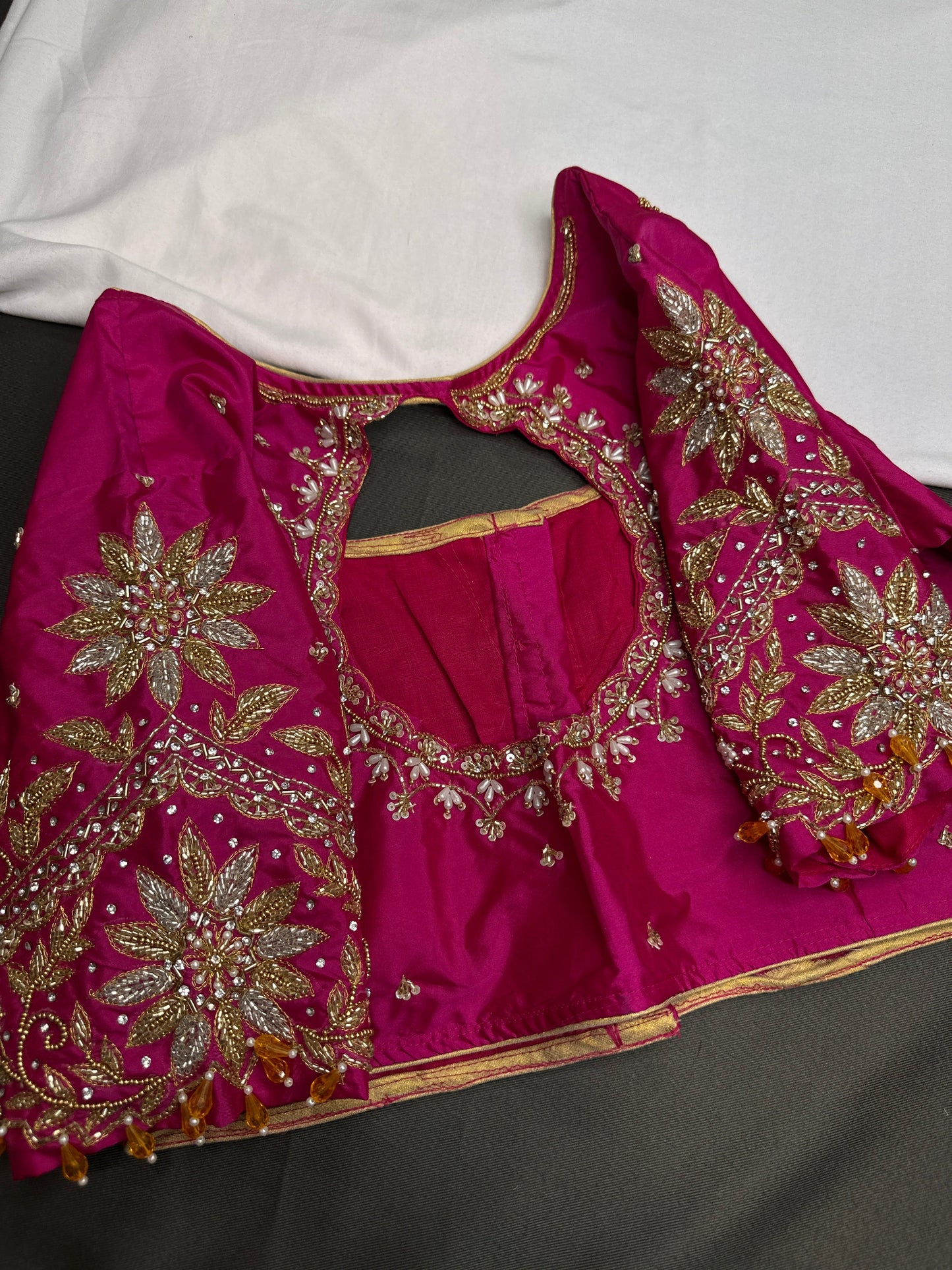 Pink High NeckSilk Maggam Aari Blouse - 