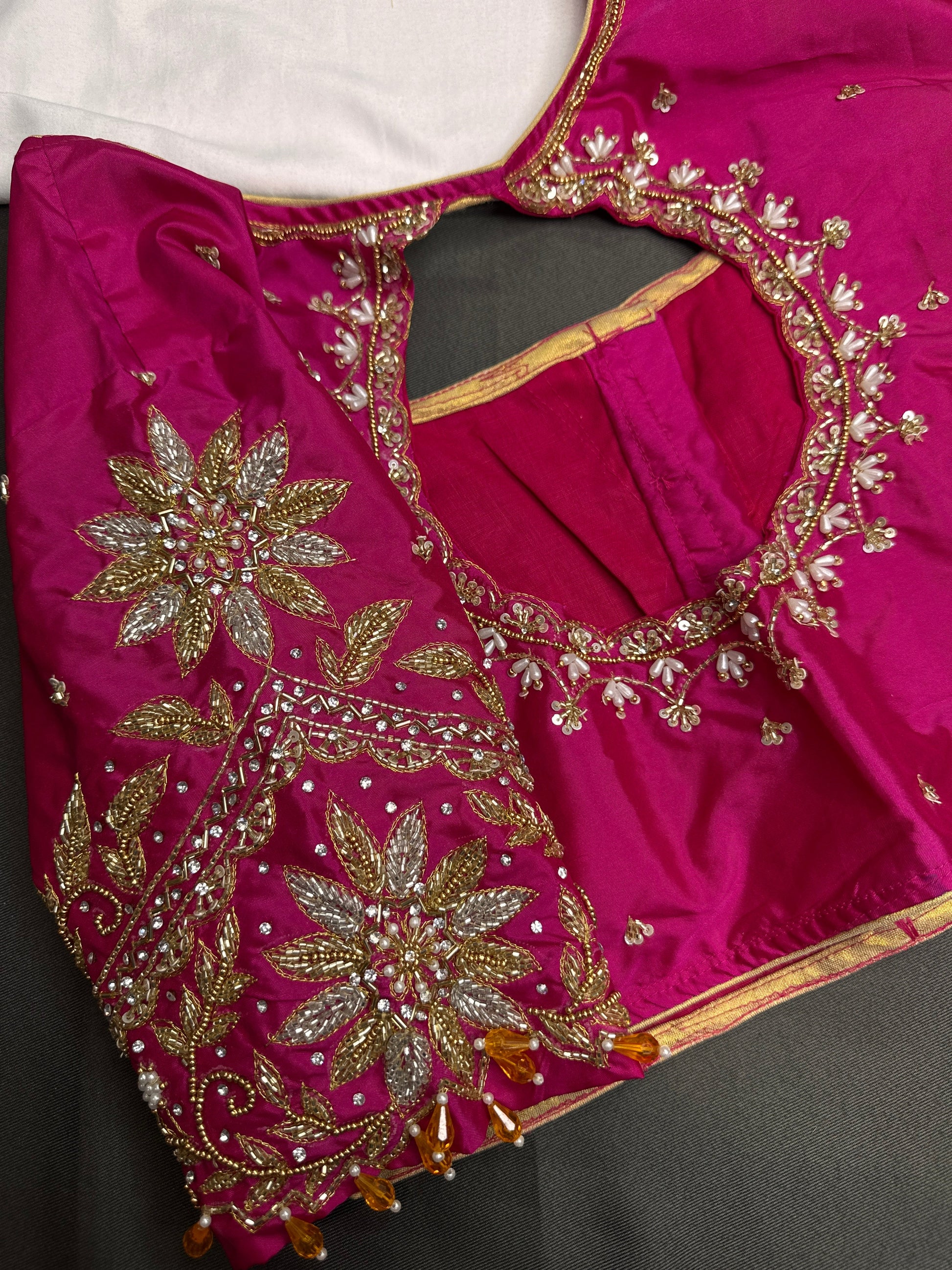 Pink High NeckSilk Maggam Aari Blouse - 