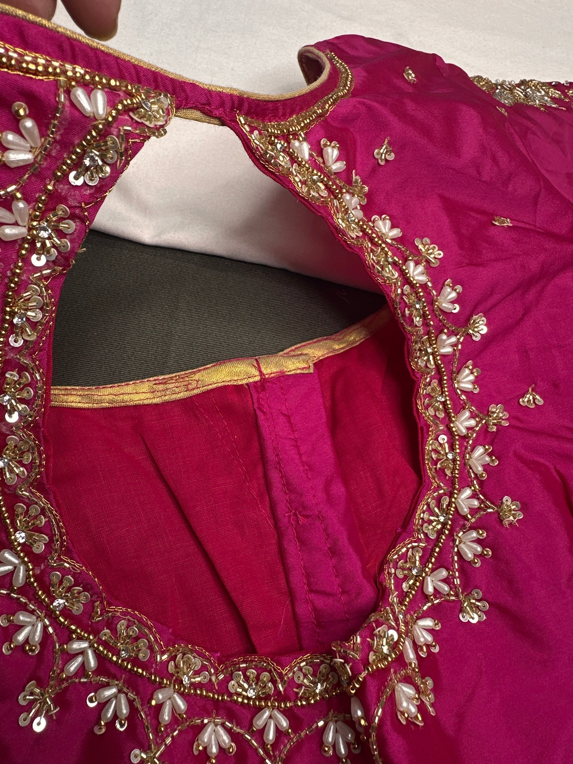 Pink High NeckSilk Maggam Aari Blouse - 