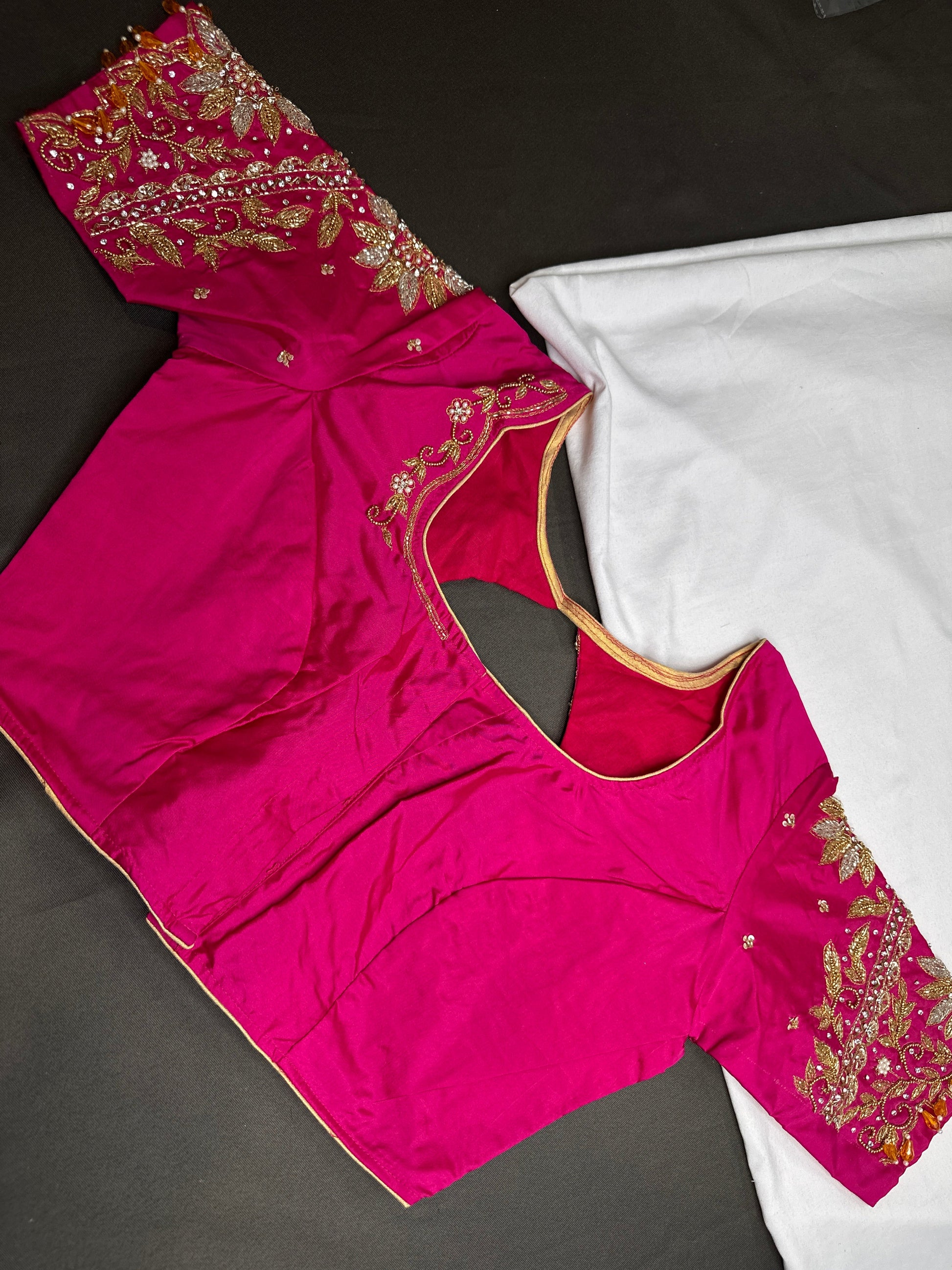 Pink High NeckSilk Maggam Aari Blouse - 