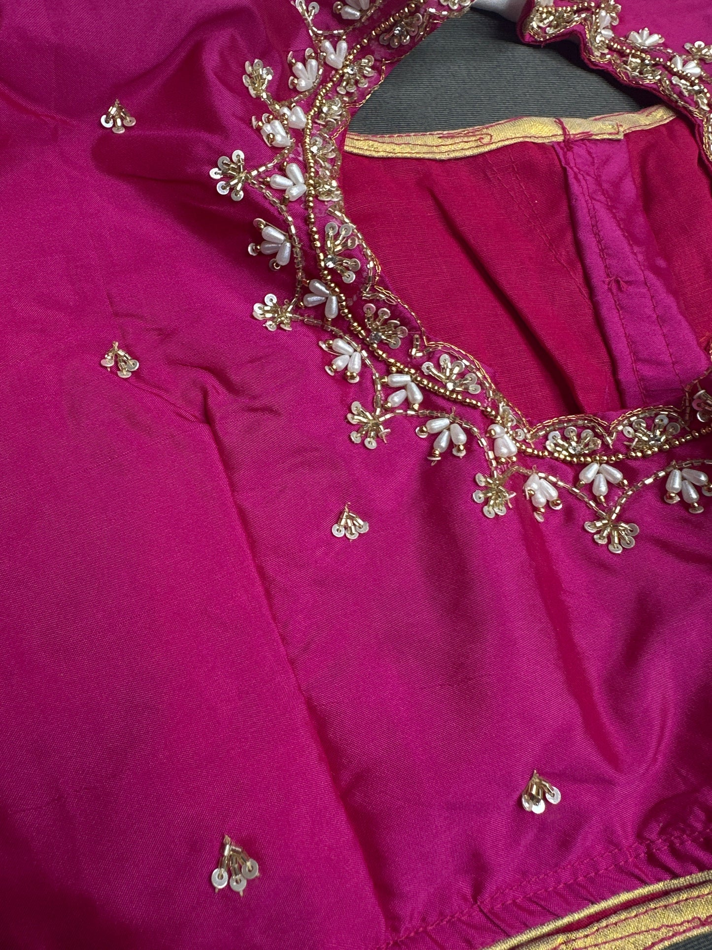 Pink High NeckSilk Maggam Aari Blouse - 