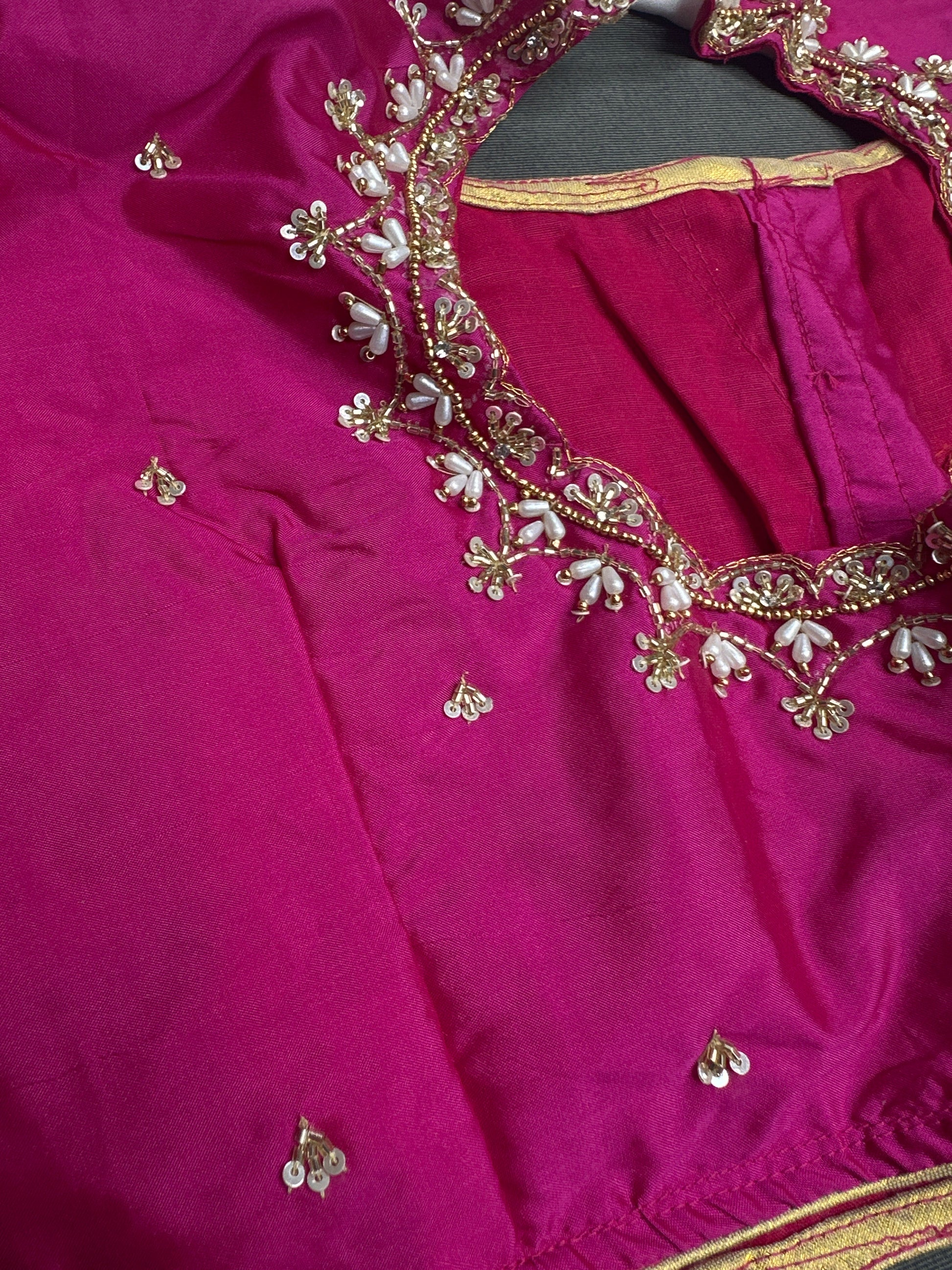 Pink High NeckSilk Maggam Aari Blouse - 