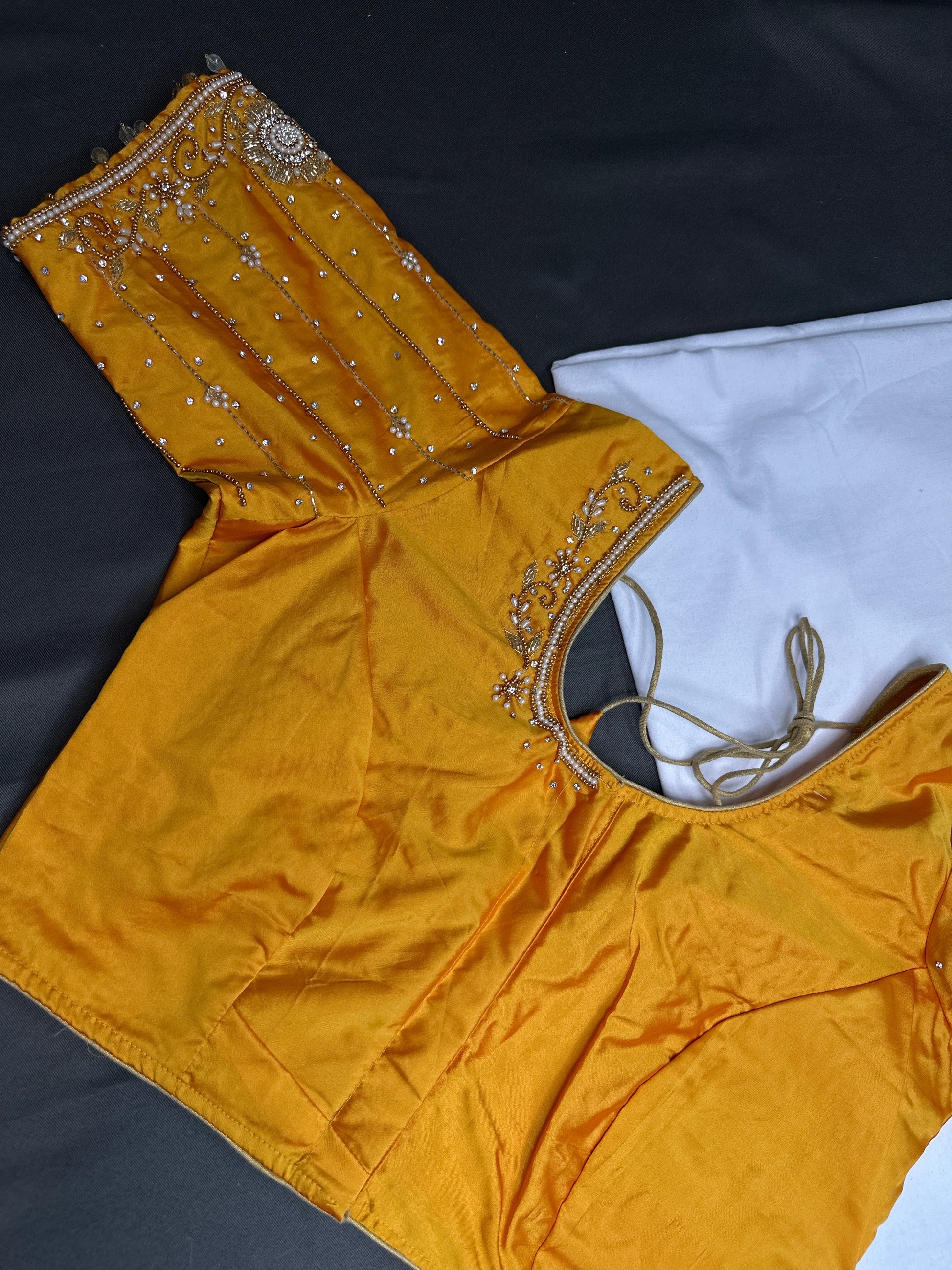 Yellow Silk Maggam Aari Blouse - 