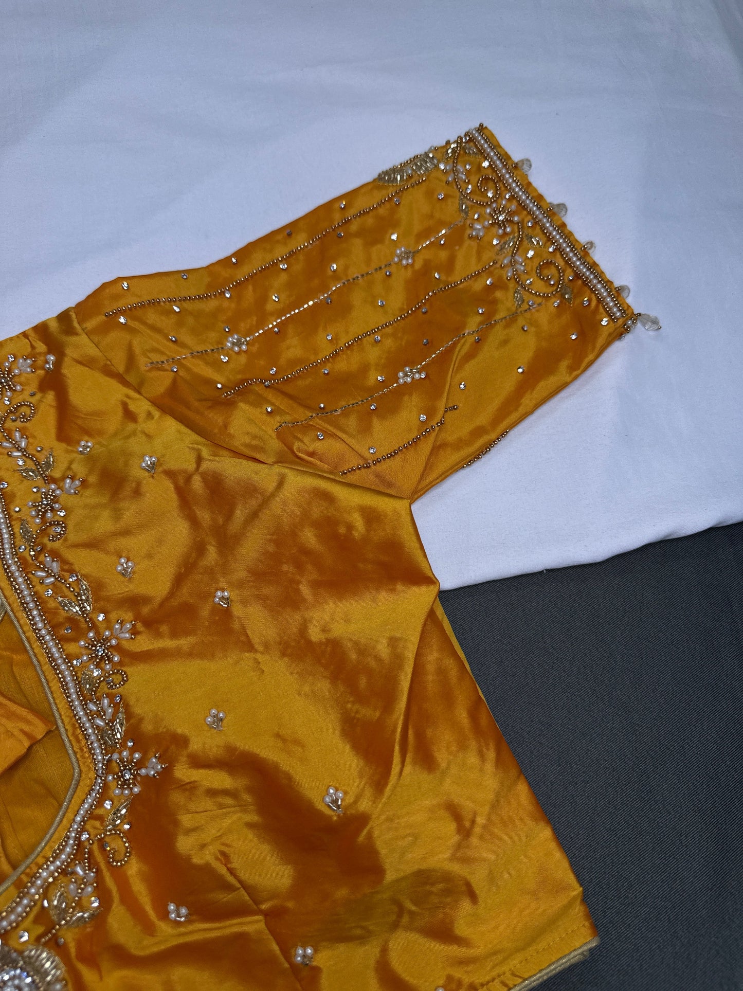 Yellow Silk Maggam Aari Blouse - 