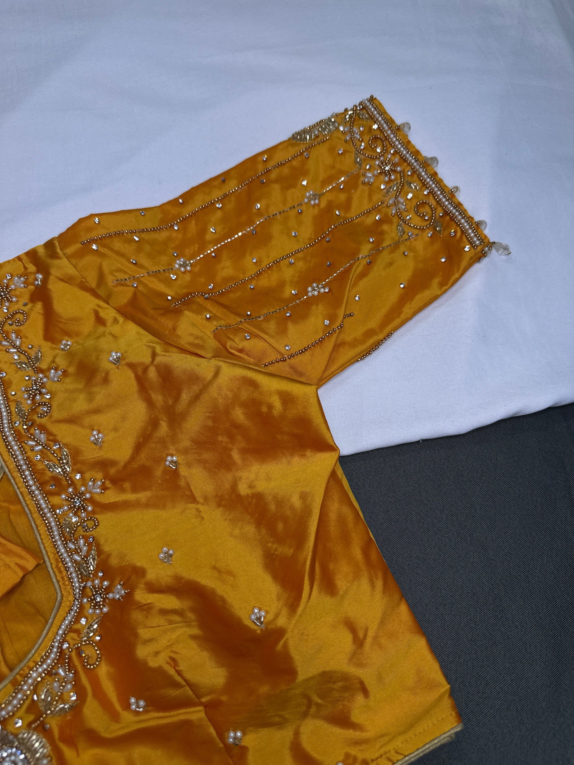 Yellow Silk Maggam Aari Blouse - 