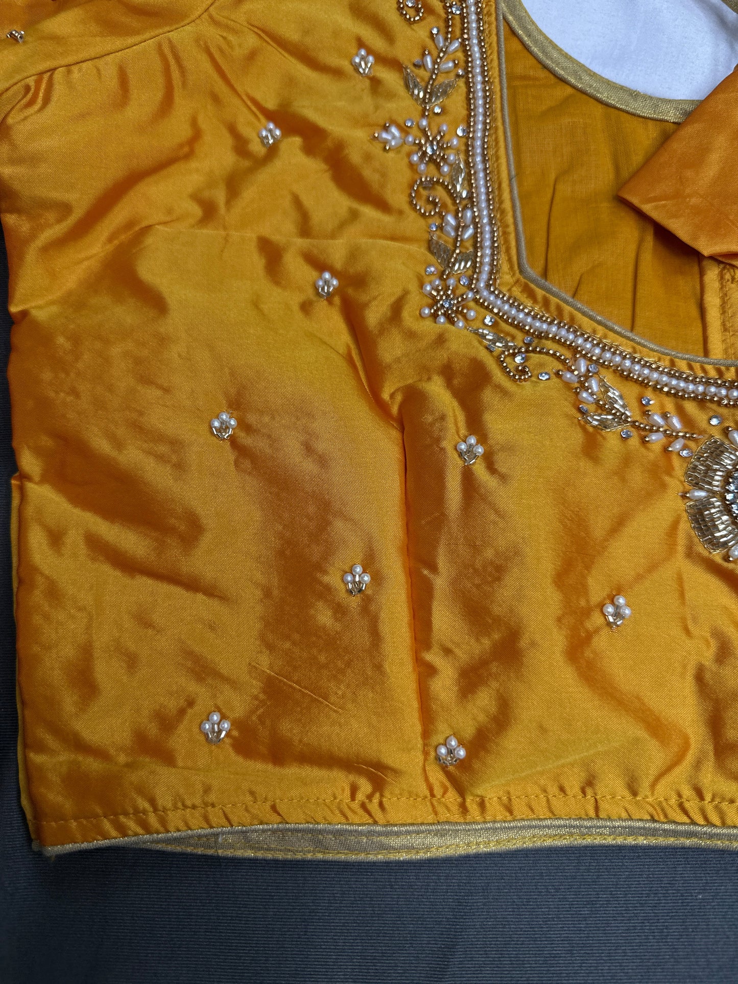 Yellow Silk Maggam Aari Blouse - 