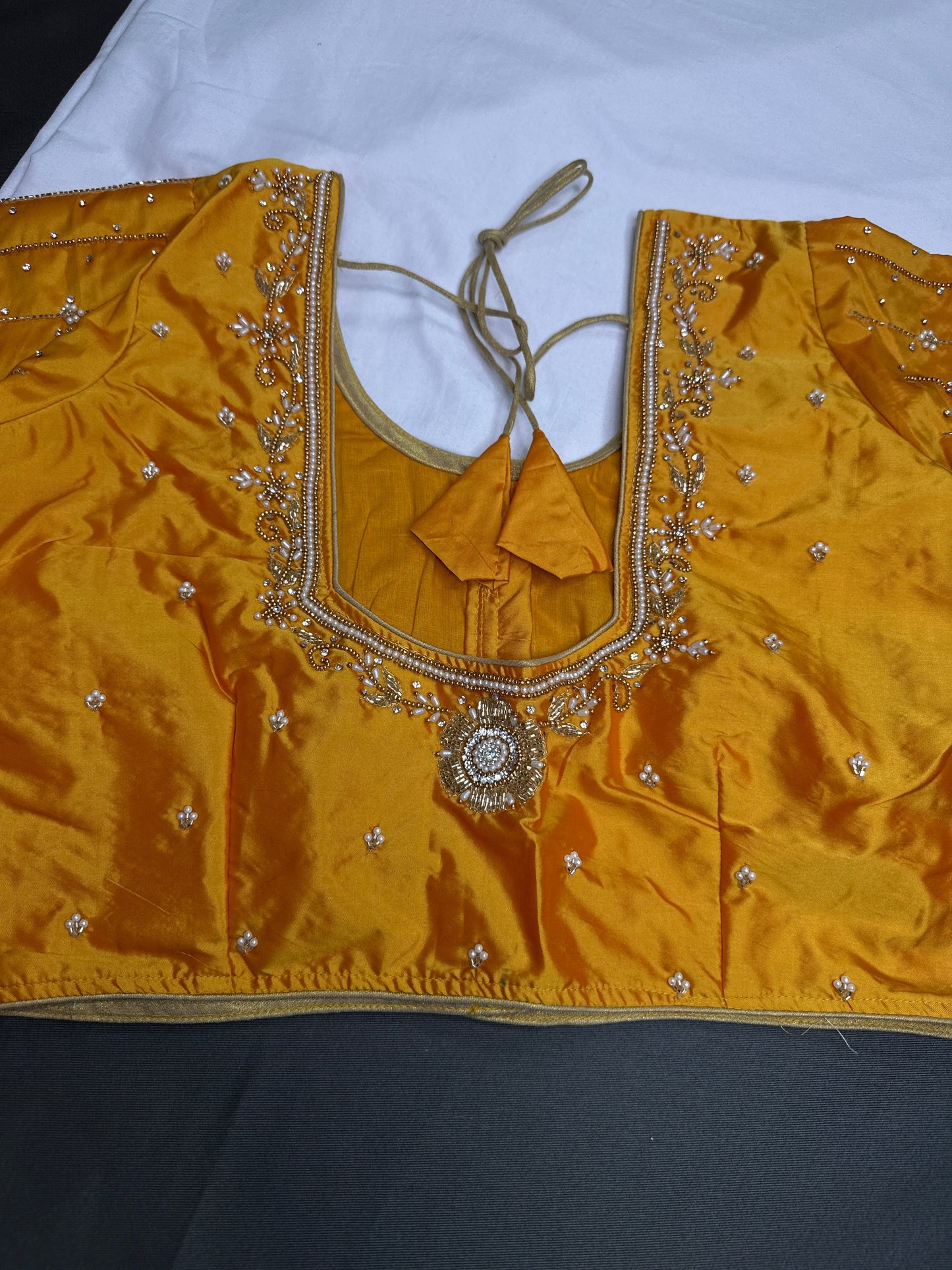 Yellow Silk Maggam Aari Blouse - 