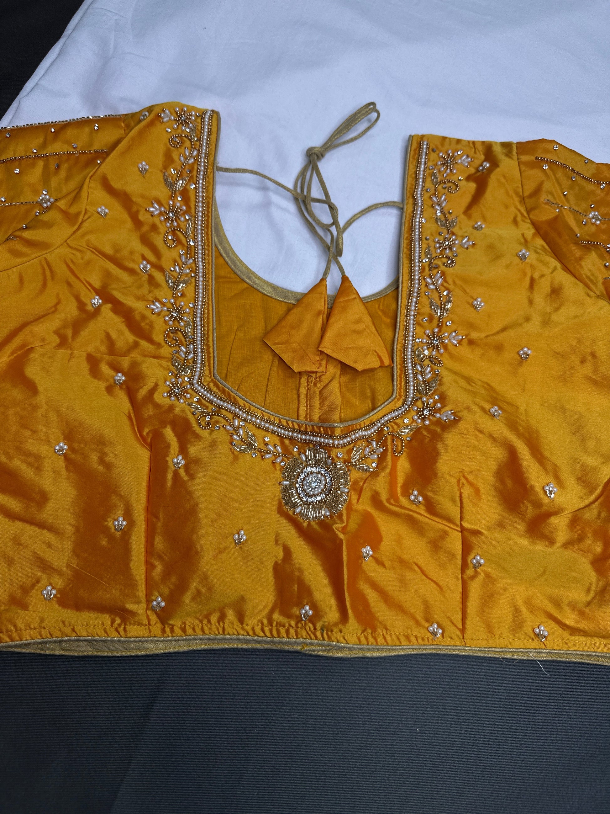 Yellow Silk Maggam Aari Blouse - 
