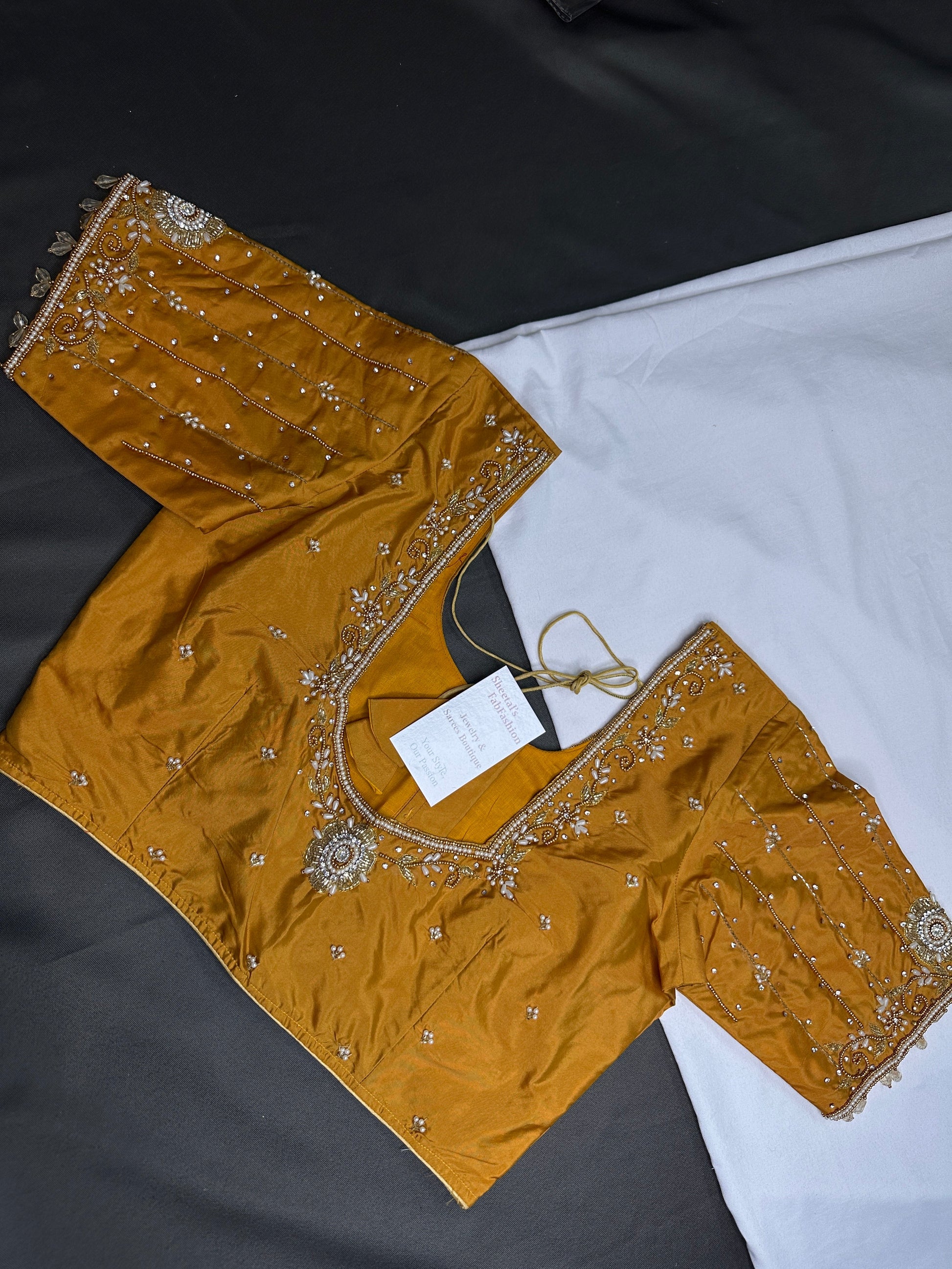 Mustard Brown Silk Maggam Aari Blouse - 