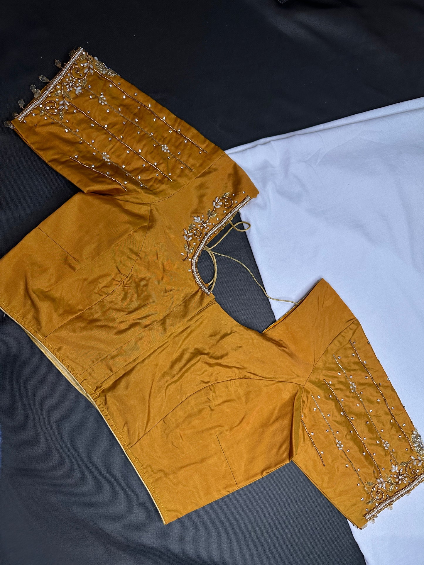 Mustard Brown Silk Maggam Aari Blouse - 