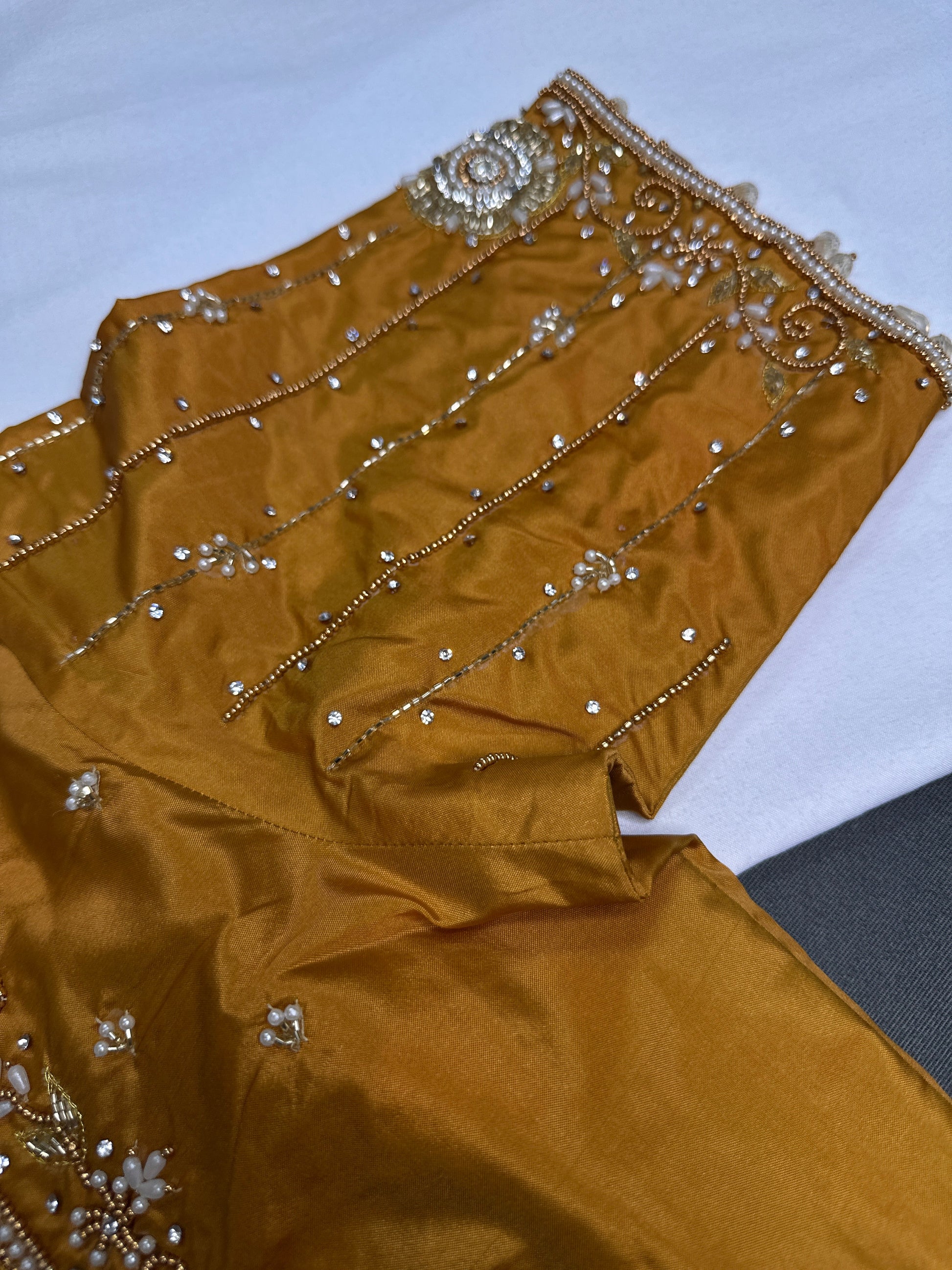 Mustard Brown Silk Maggam Aari Blouse - 