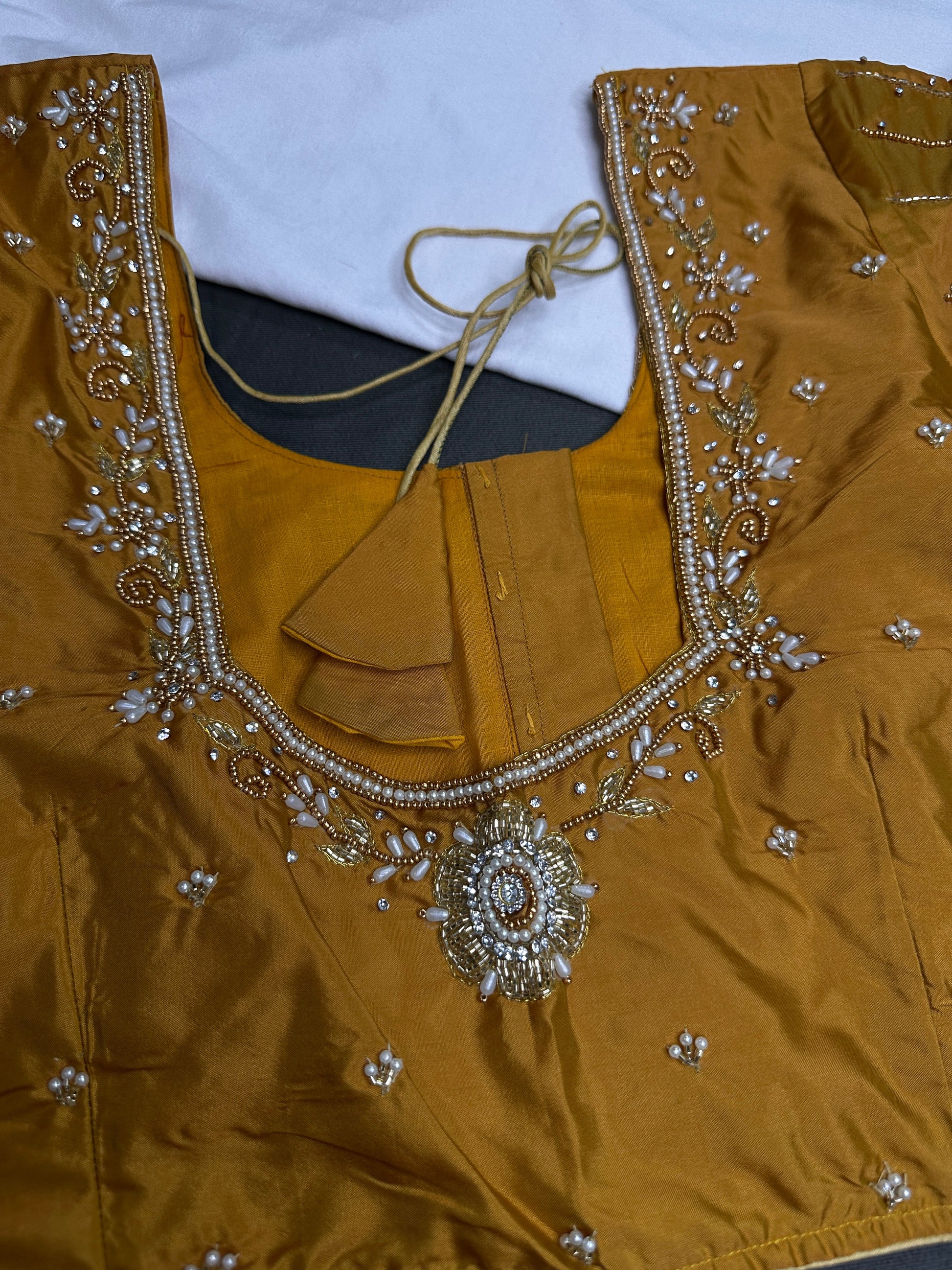 Mustard Brown Silk Maggam Aari Blouse - 
