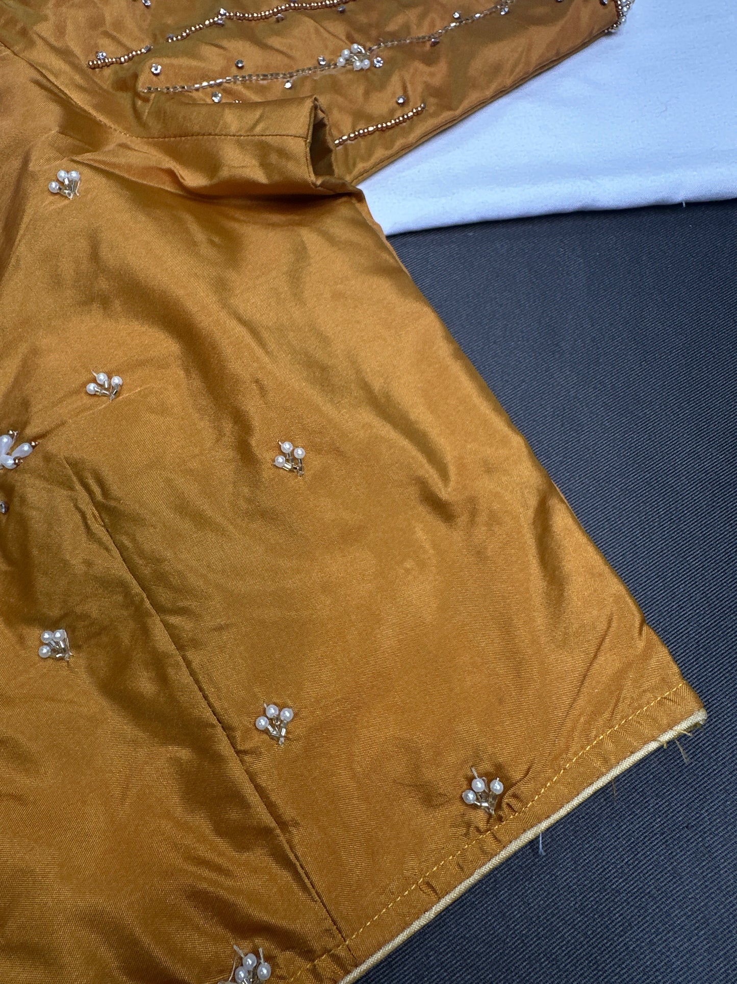 Mustard Brown Silk Maggam Aari Blouse - 