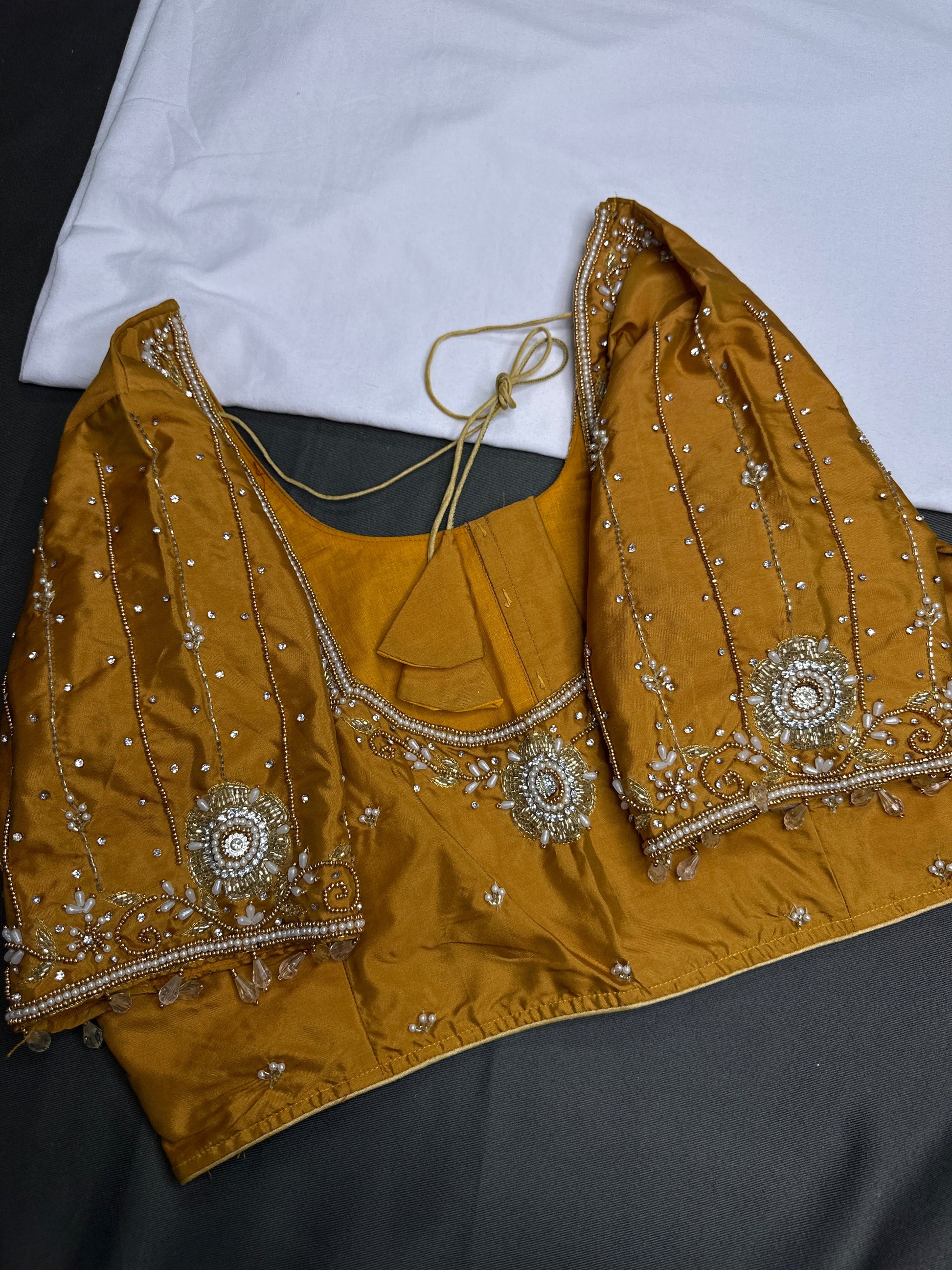 Mustard Brown Silk Maggam Aari Blouse - 