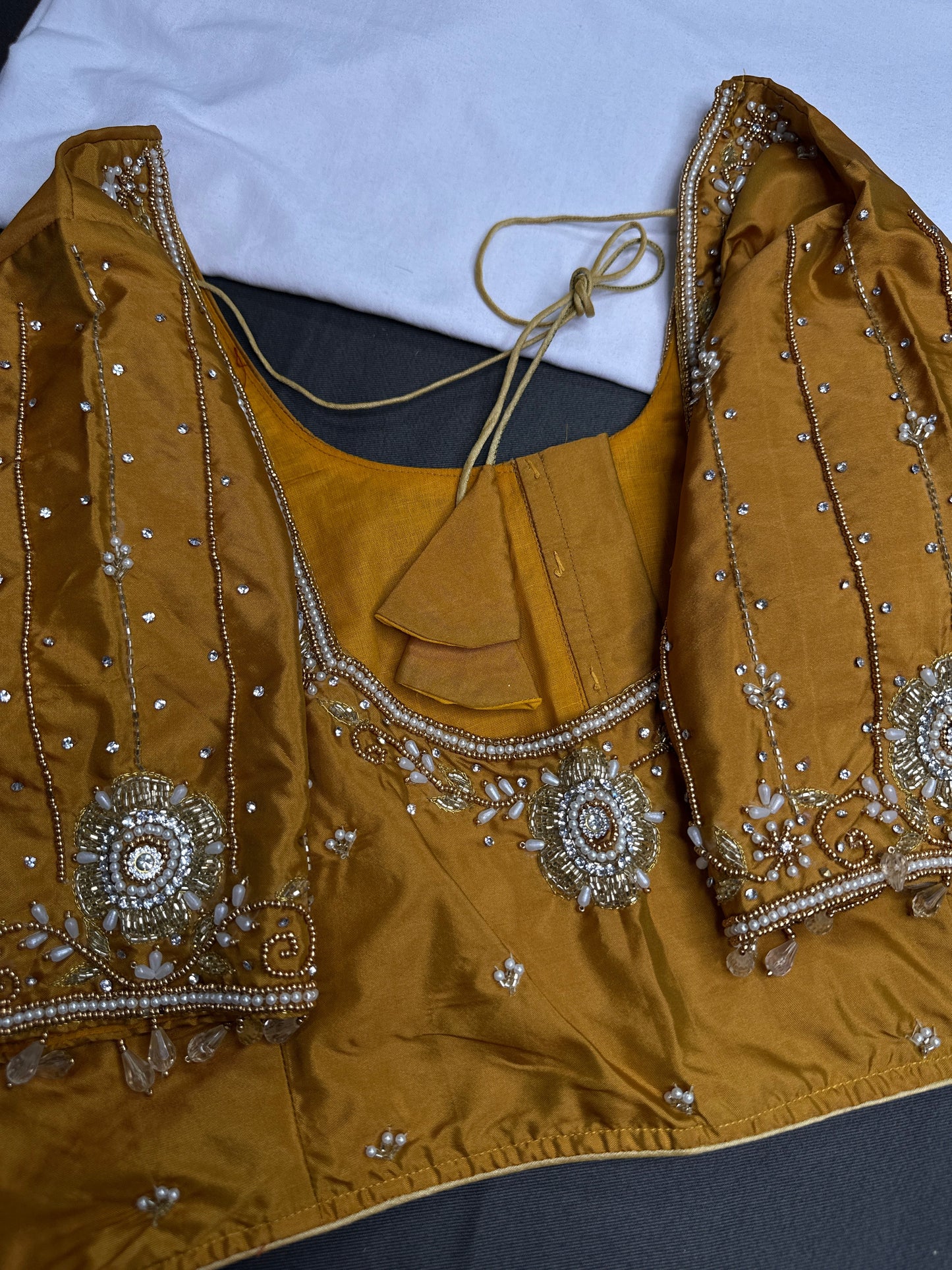 Mustard Brown Silk Maggam Aari Blouse - 