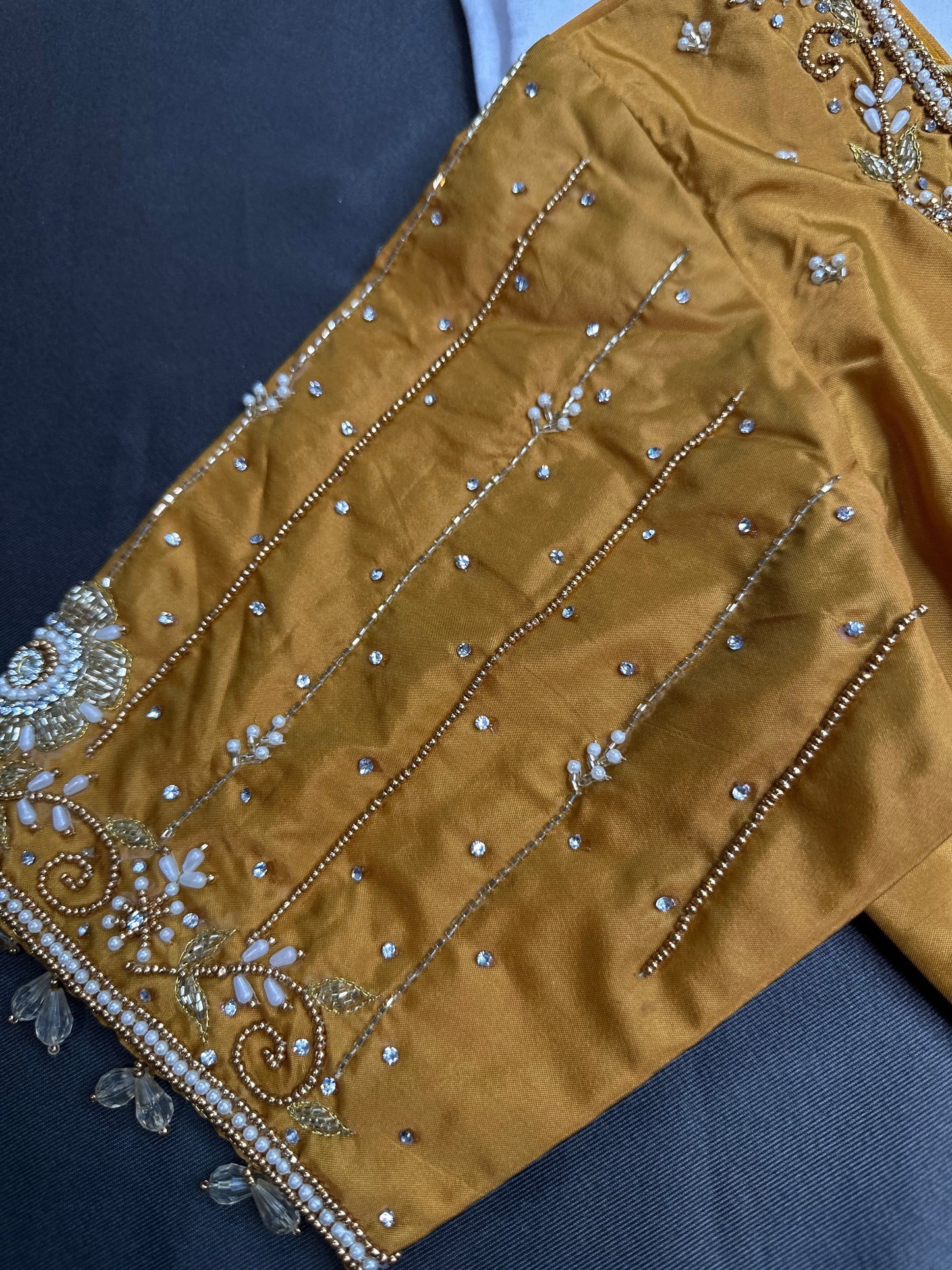 Mustard Brown Silk Maggam Aari Blouse - 