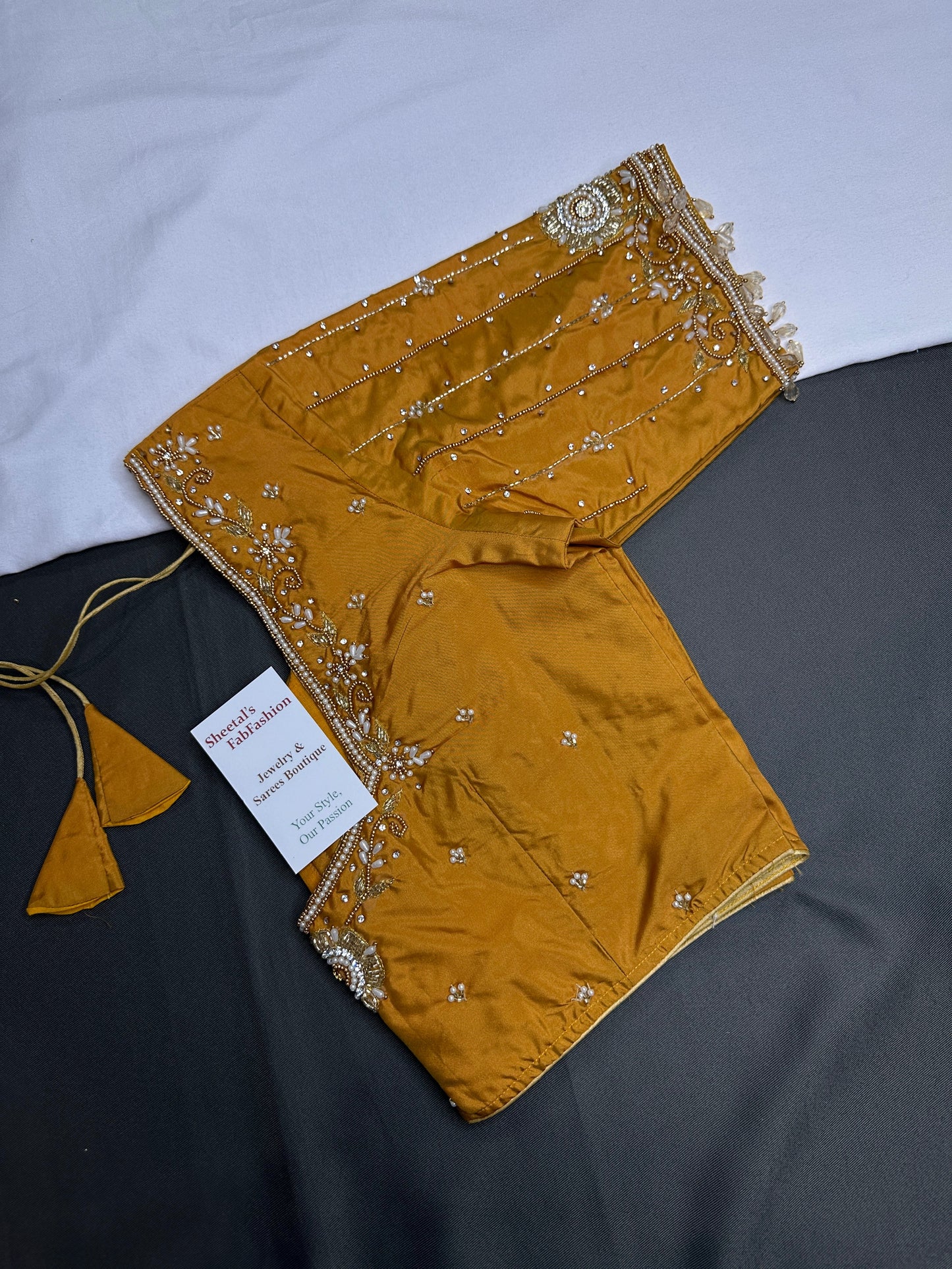 Mustard Brown Silk Maggam Aari Blouse - 