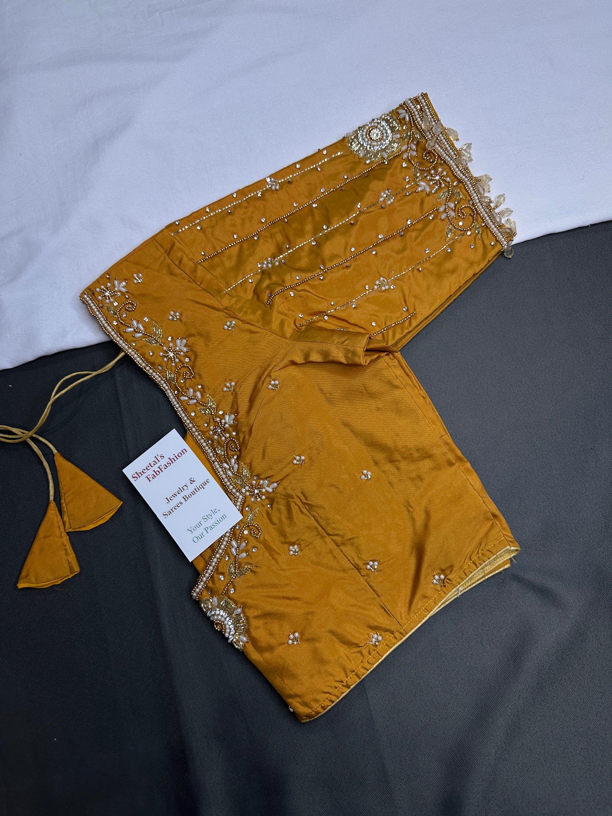 Mustard Brown Silk Maggam Aari Blouse - 