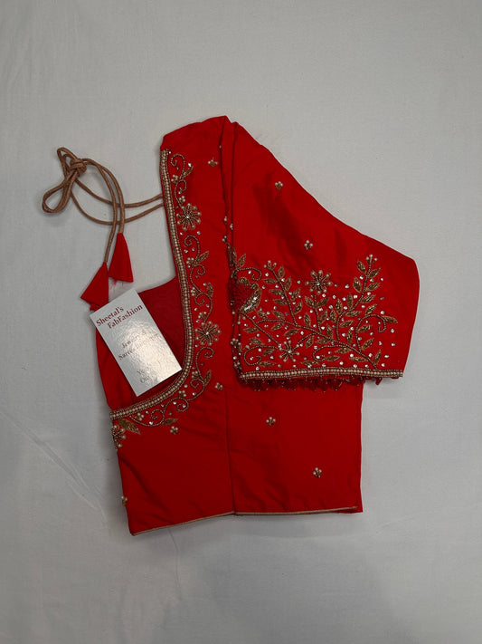 Red Silk Maggam Aari Blouse - 