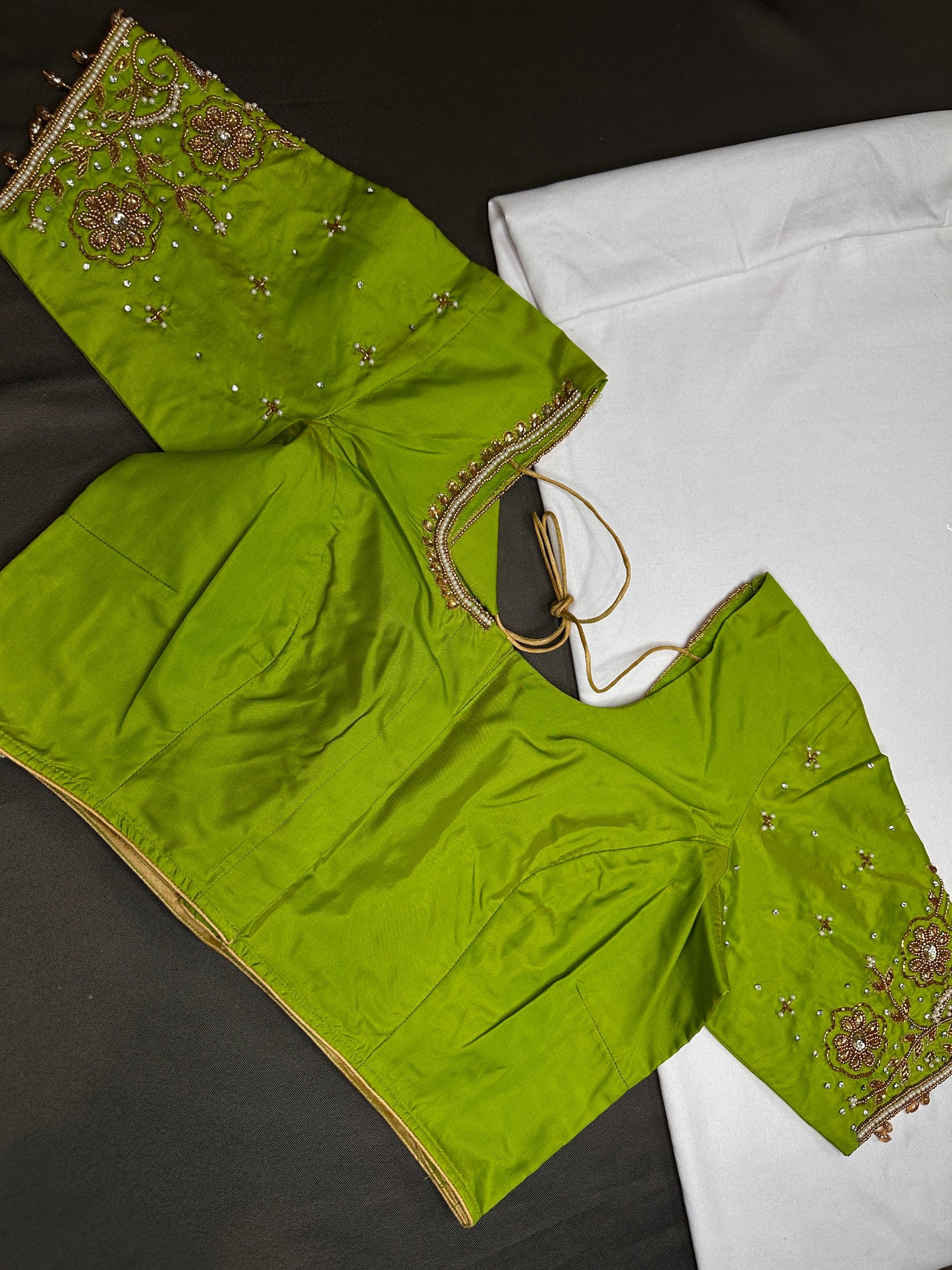 Green Silk Maggam Aari Blouse - 