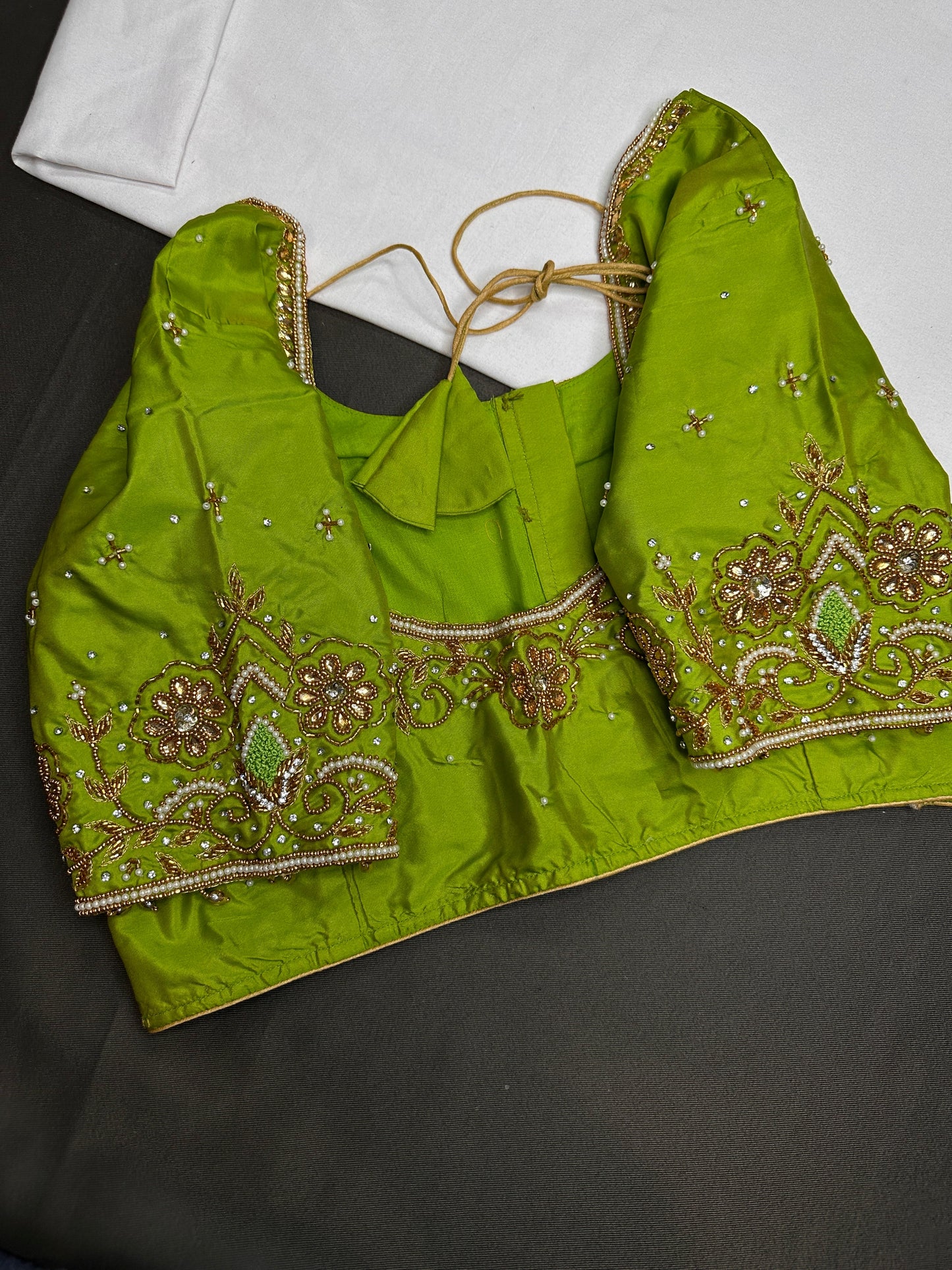 Green Silk Maggam Aari Blouse - 