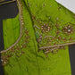 Green Silk Maggam Aari Blouse - 
