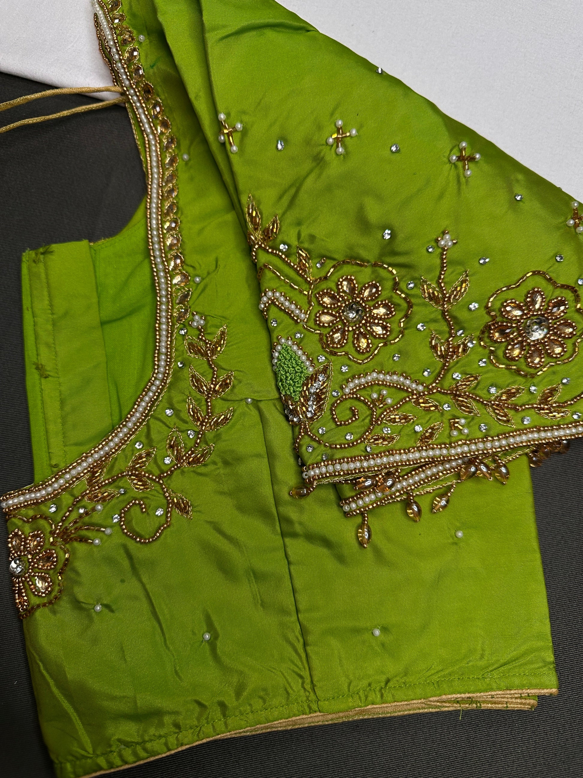 Green Silk Maggam Aari Blouse - 