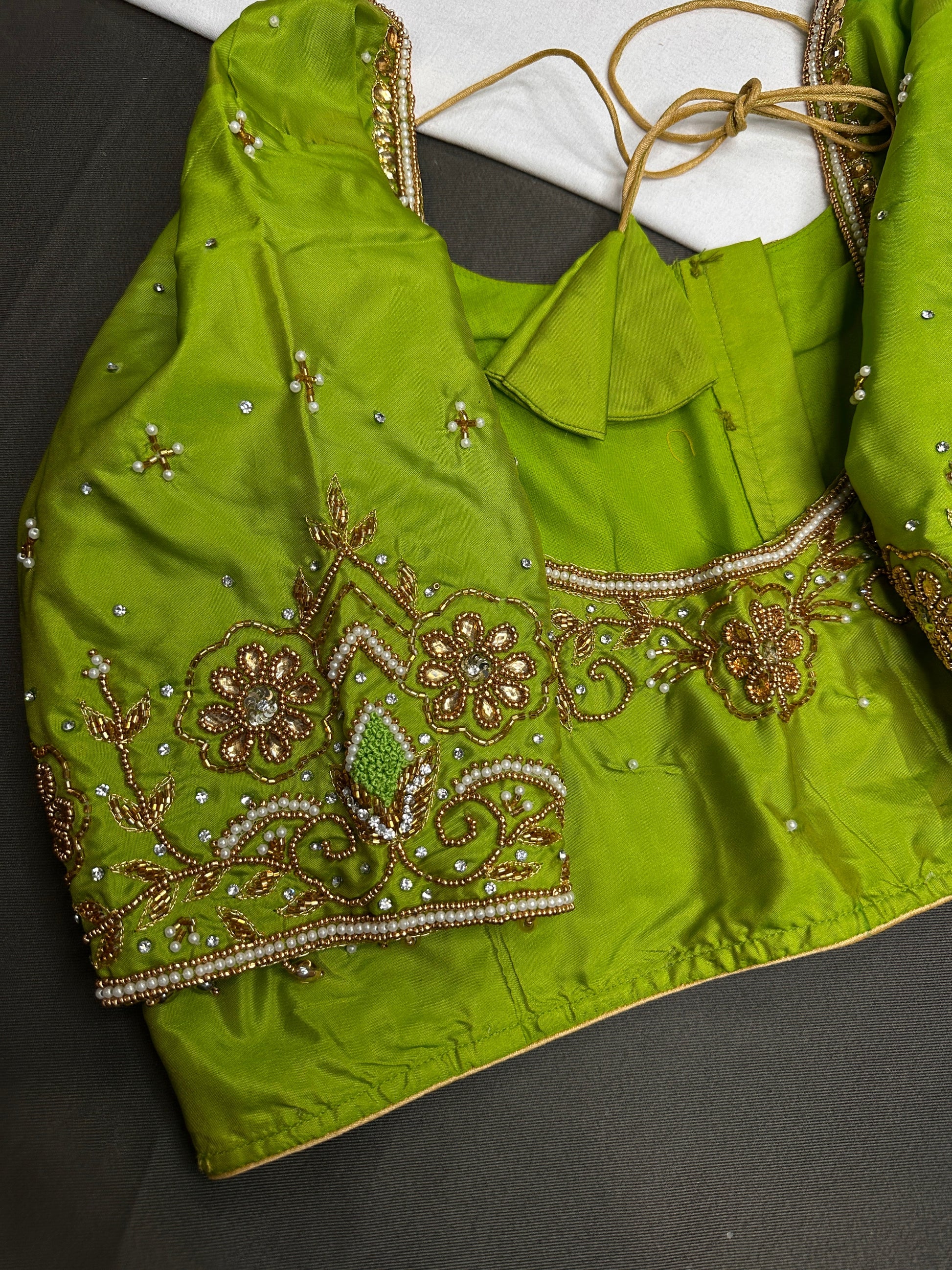 Green Silk Maggam Aari Blouse - 
