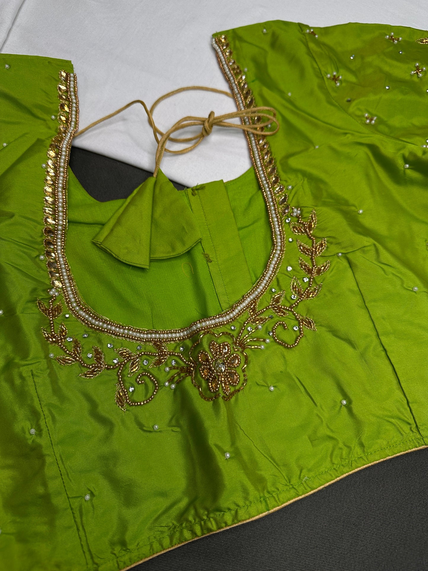 Green Silk Maggam Aari Blouse - 