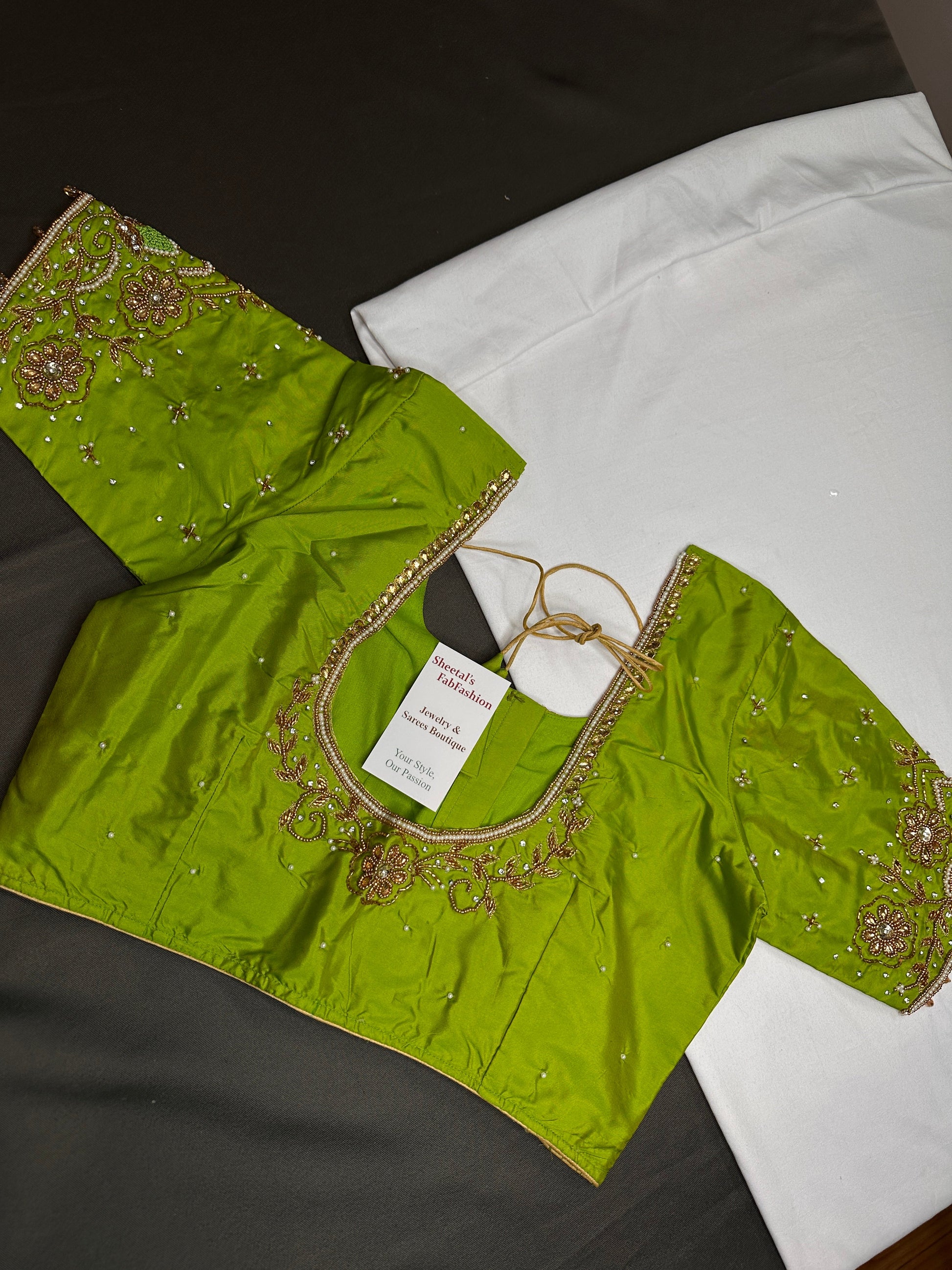 Green Silk Maggam Aari Blouse - 