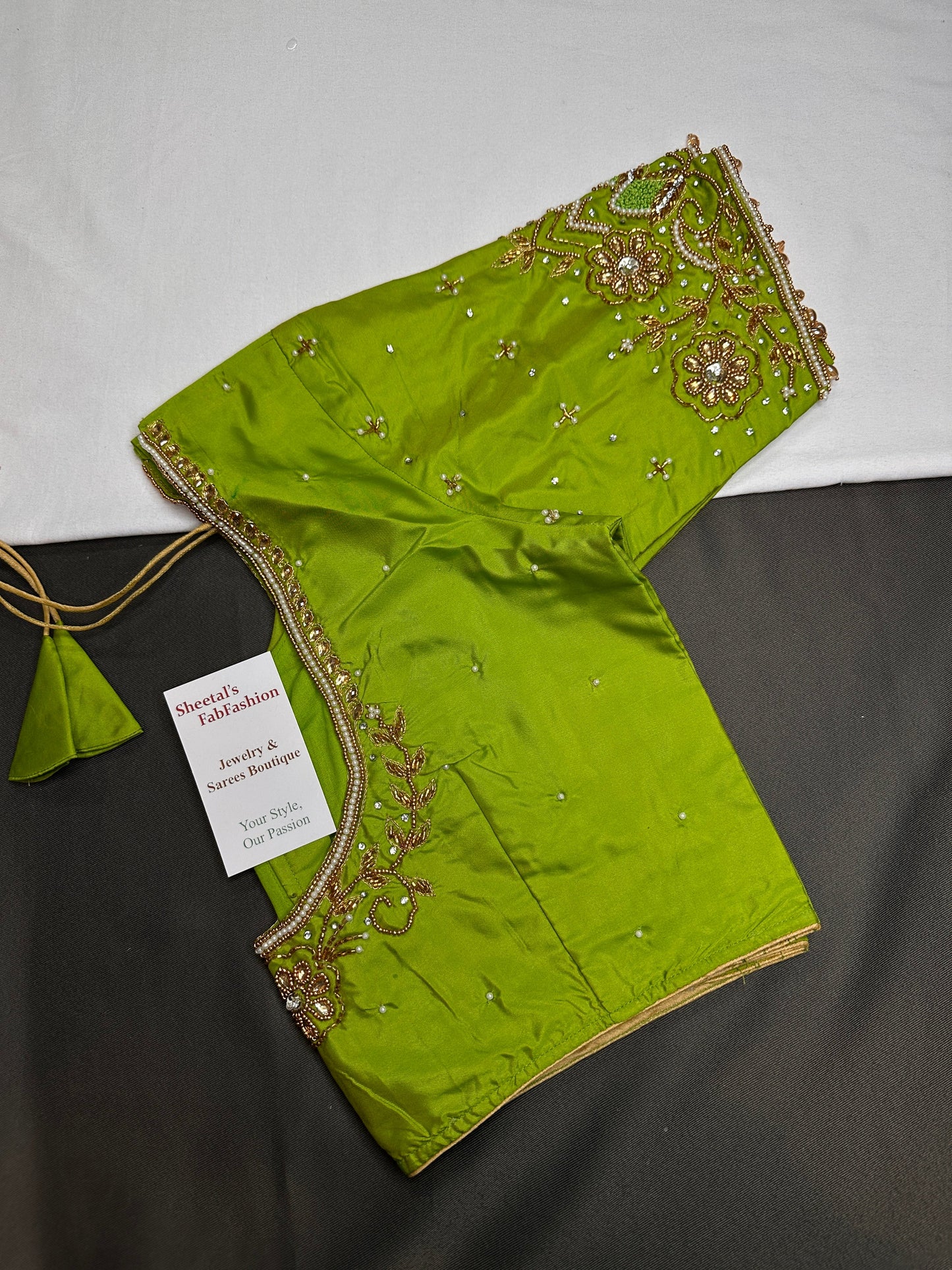 Green Silk Maggam Aari Blouse - 