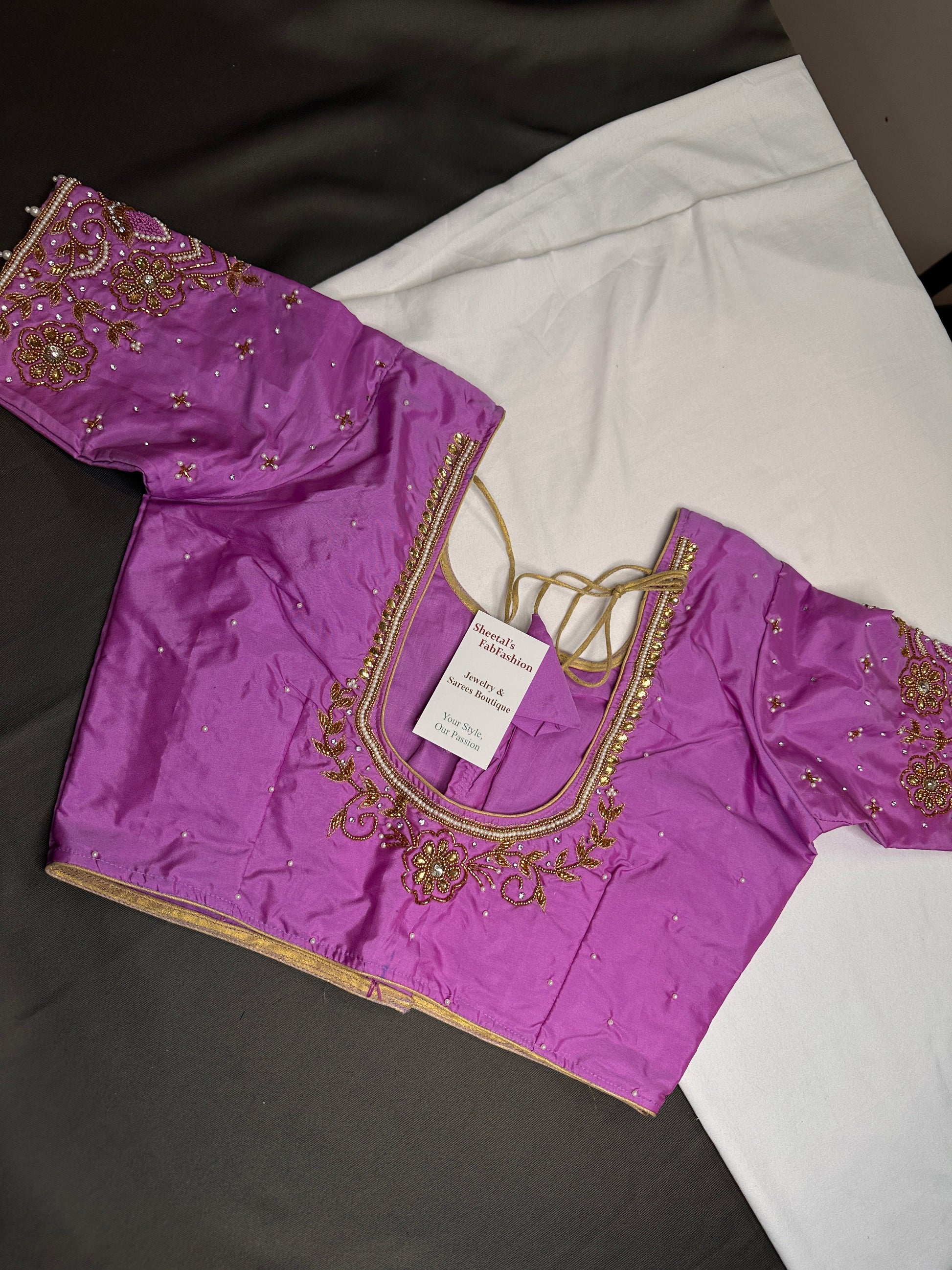 Purple Pink Silk Maggam Aari Blouse - 
