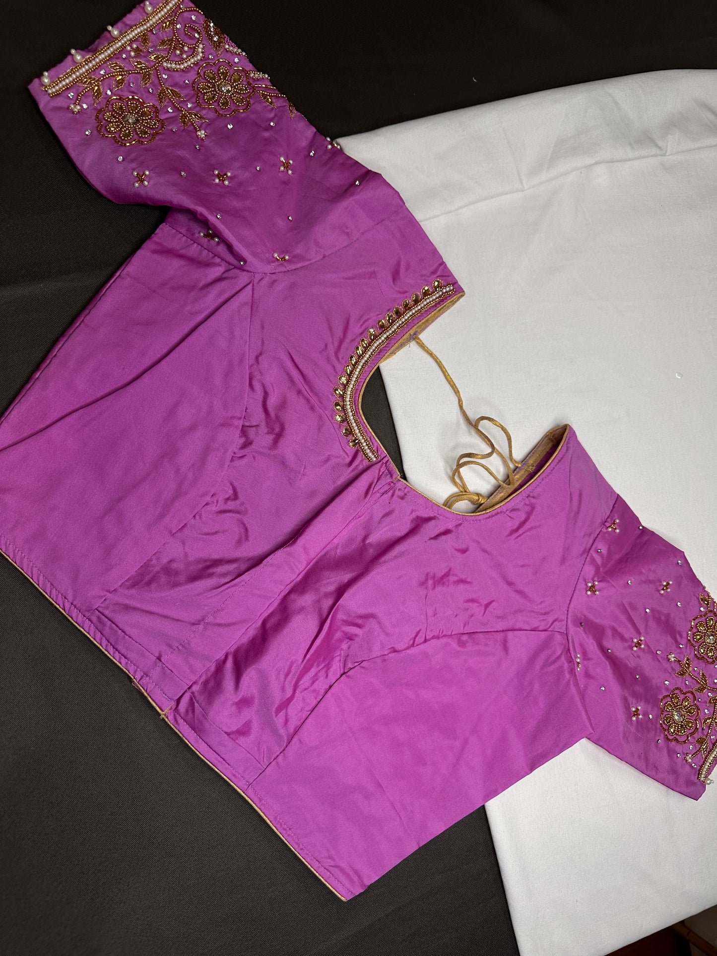 Purple Pink Silk Maggam Aari Blouse - 