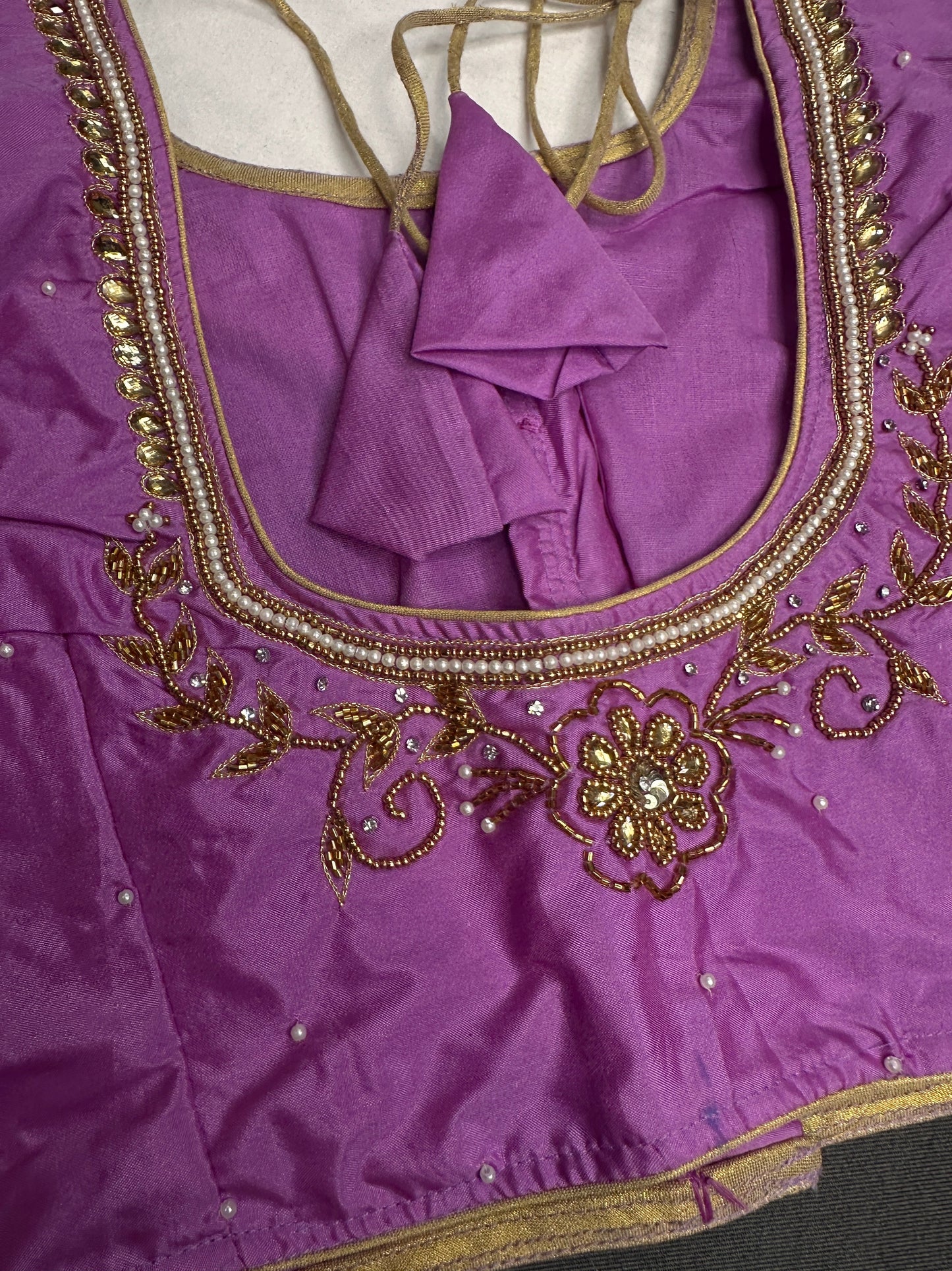 Purple Pink Silk Maggam Aari Blouse - 
