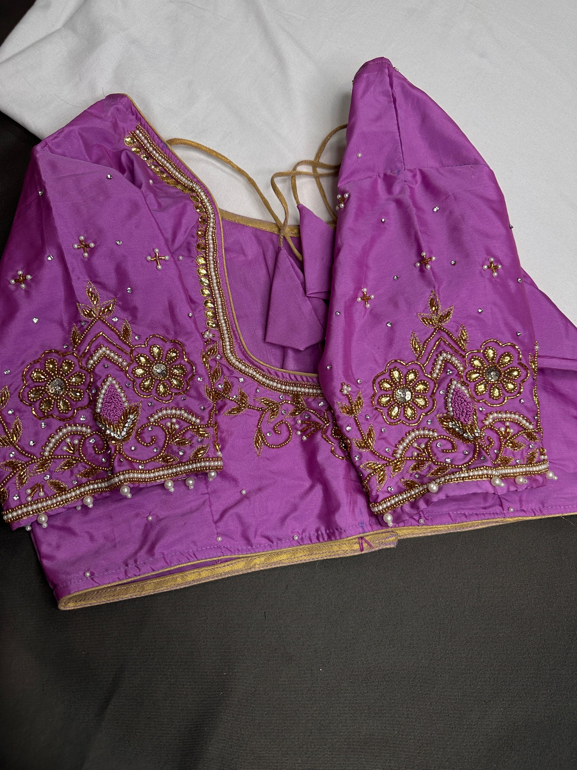 Purple Pink Silk Maggam Aari Blouse - 