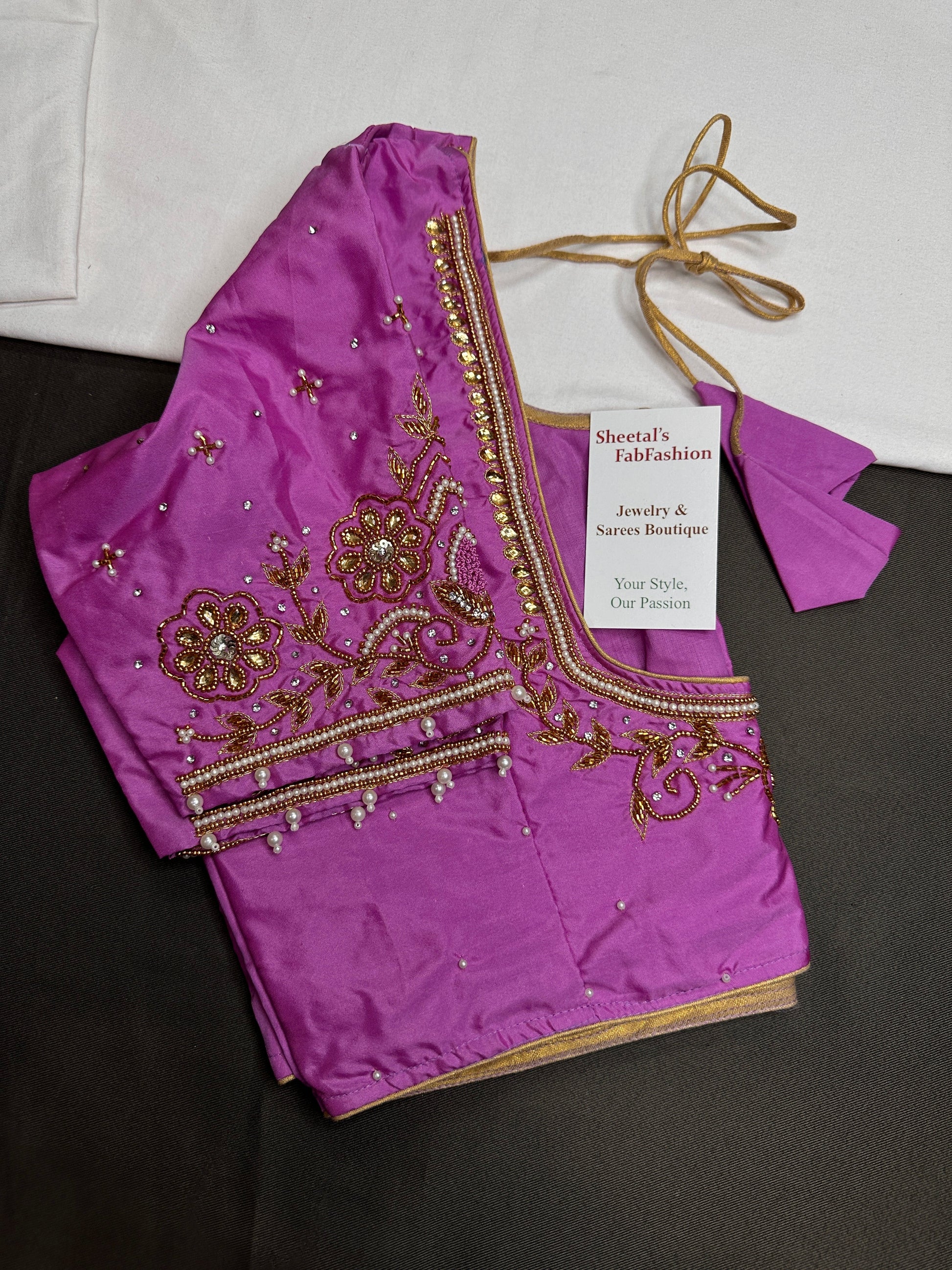Purple Pink Silk Maggam Aari Blouse - 