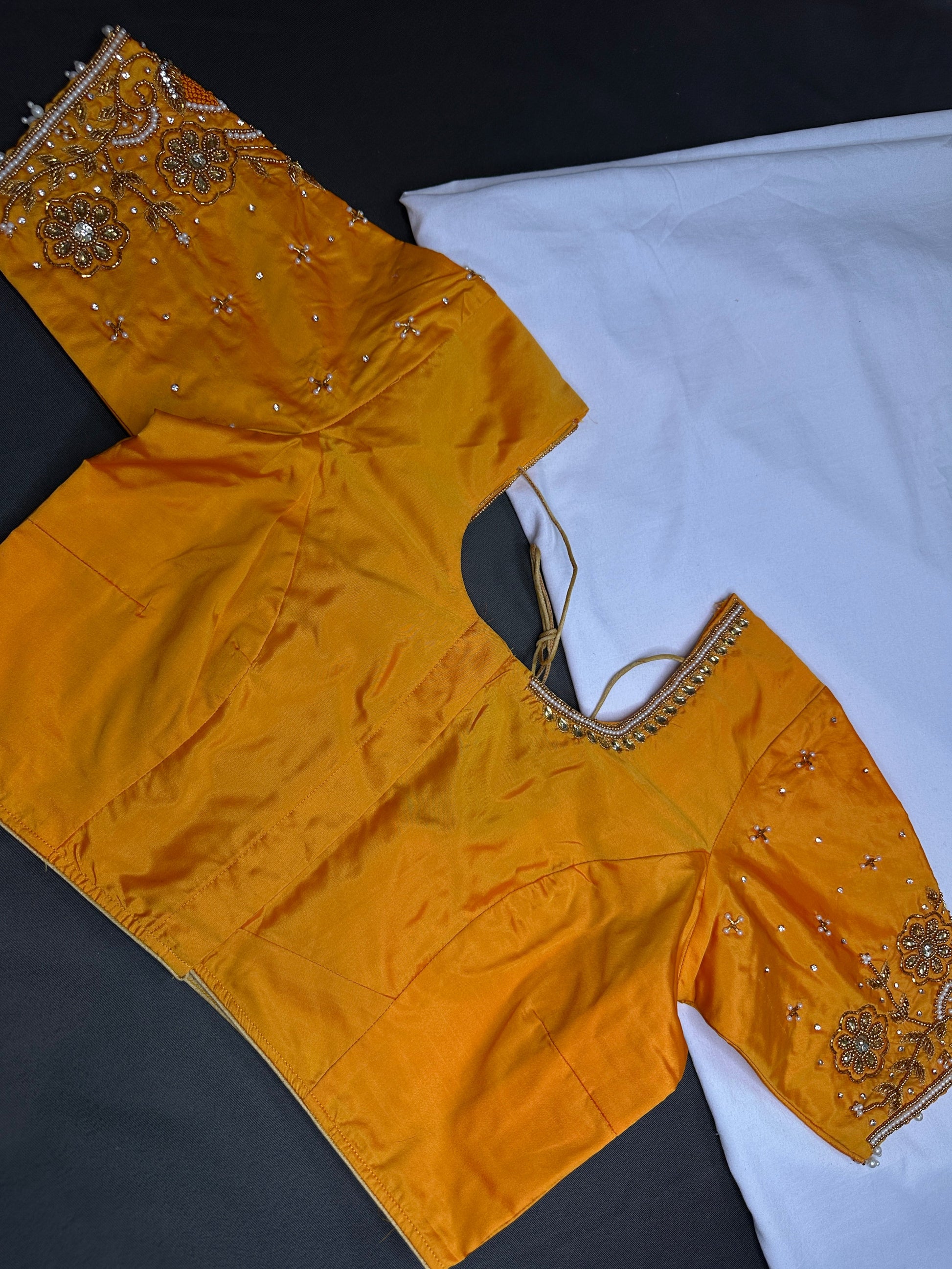 Yellow Silk Maggam Aari Blouse - 