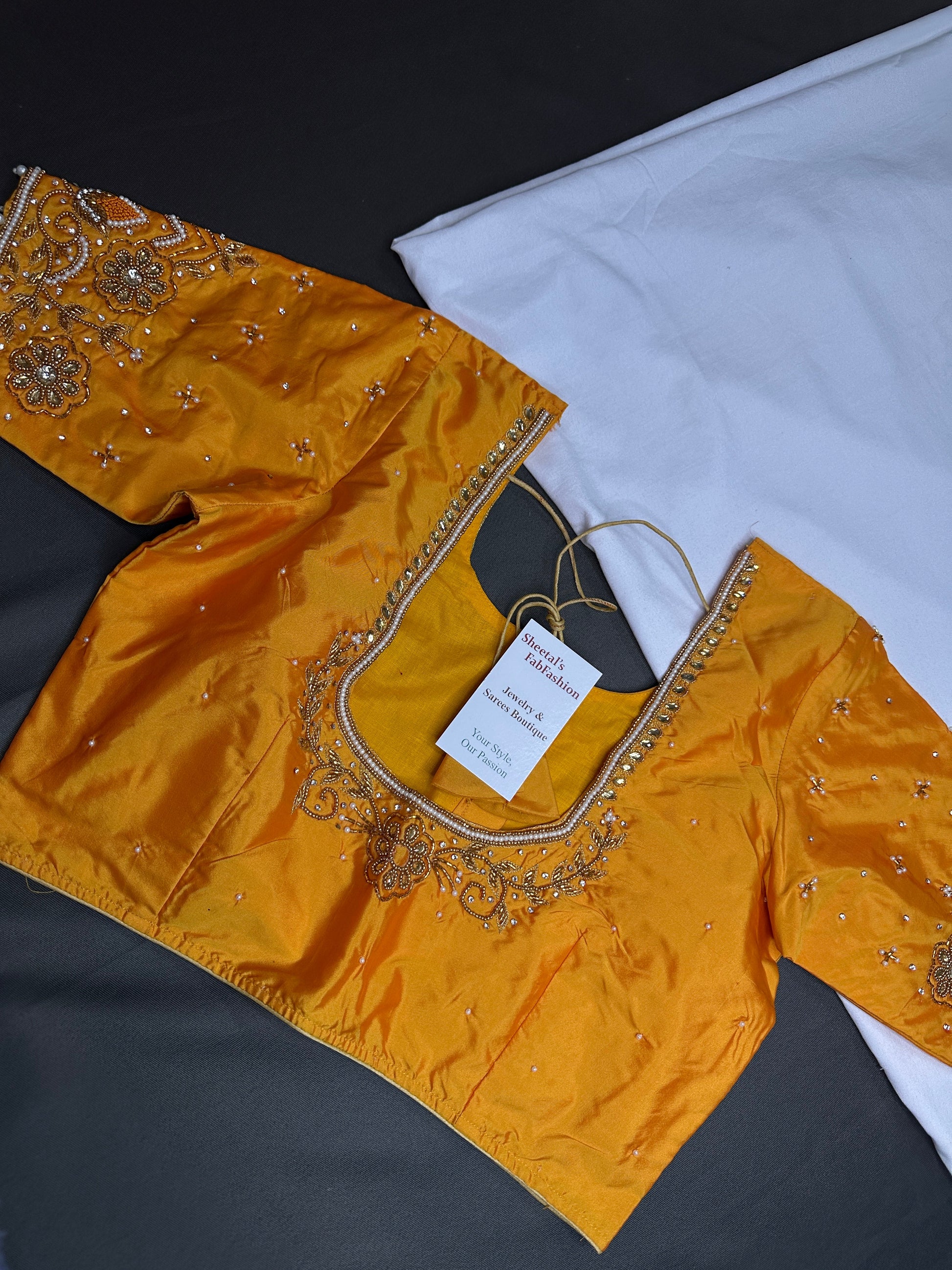 Yellow Silk Maggam Aari Blouse - 