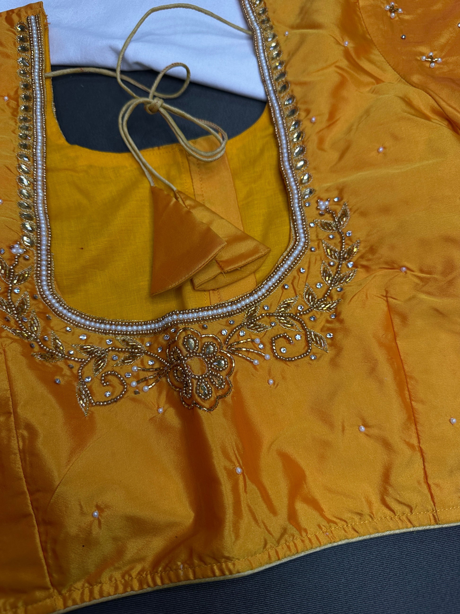 Yellow Silk Maggam Aari Blouse - 