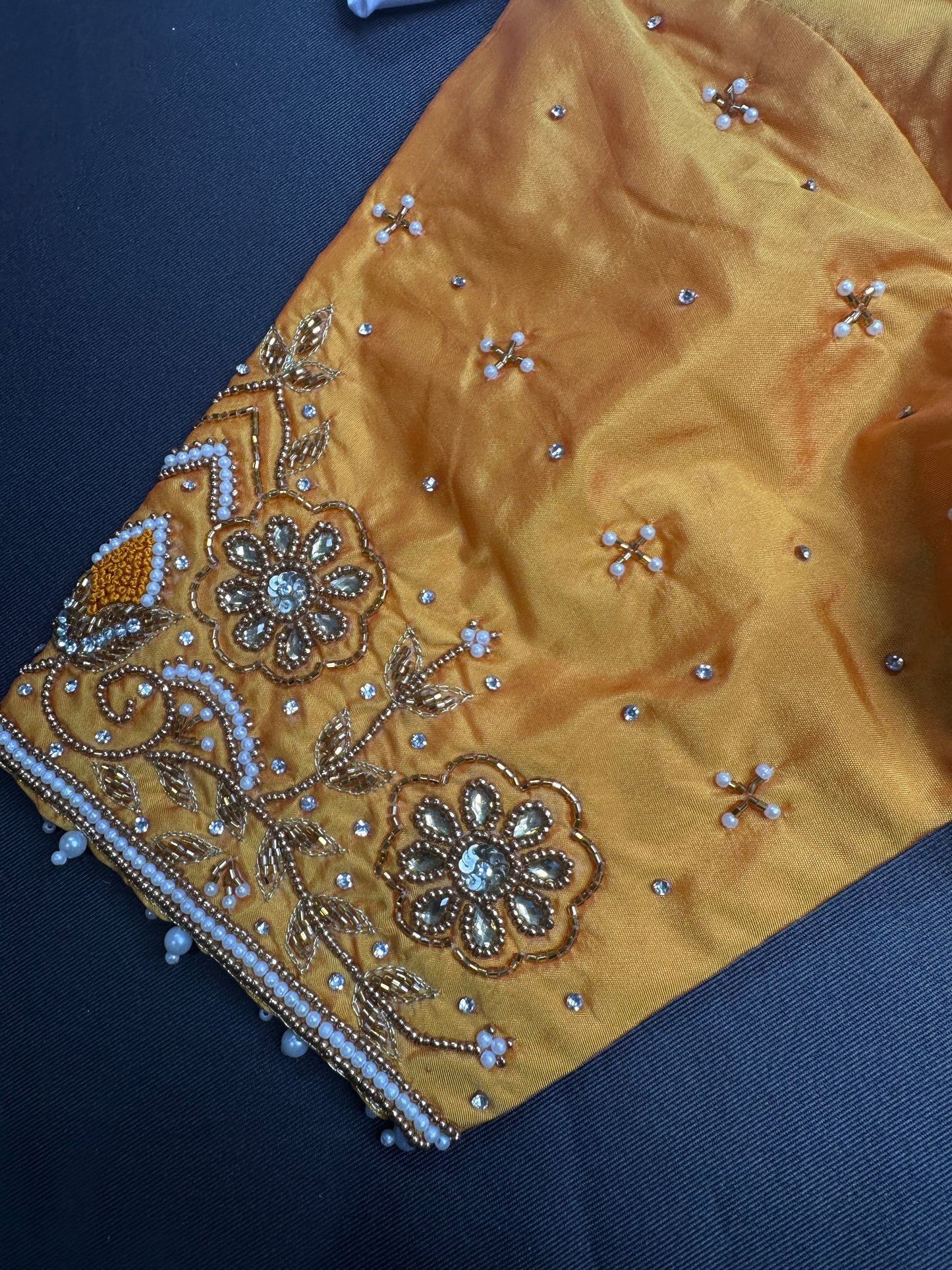 Yellow Silk Maggam Aari Blouse - 