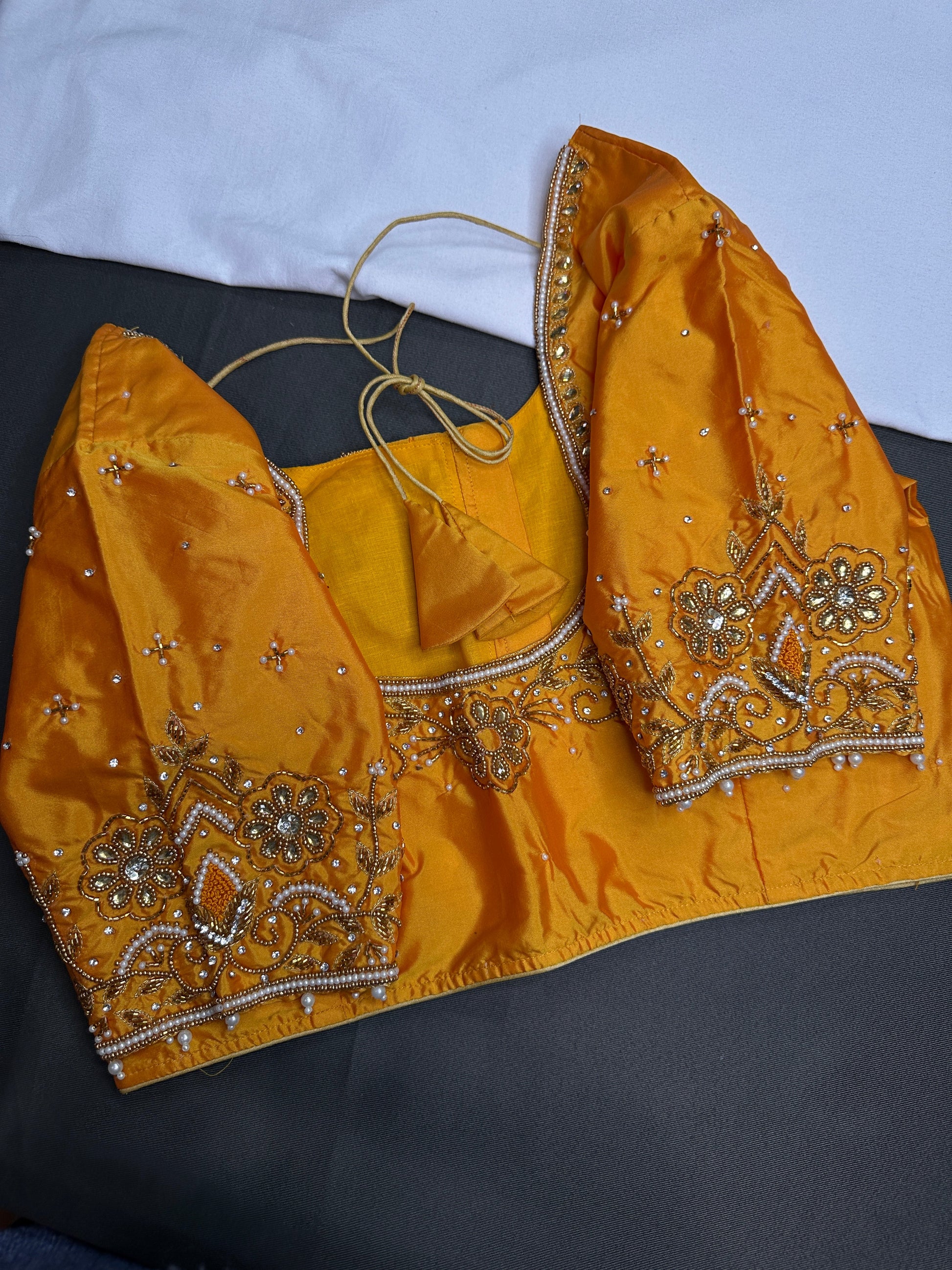 Yellow Silk Maggam Aari Blouse - 