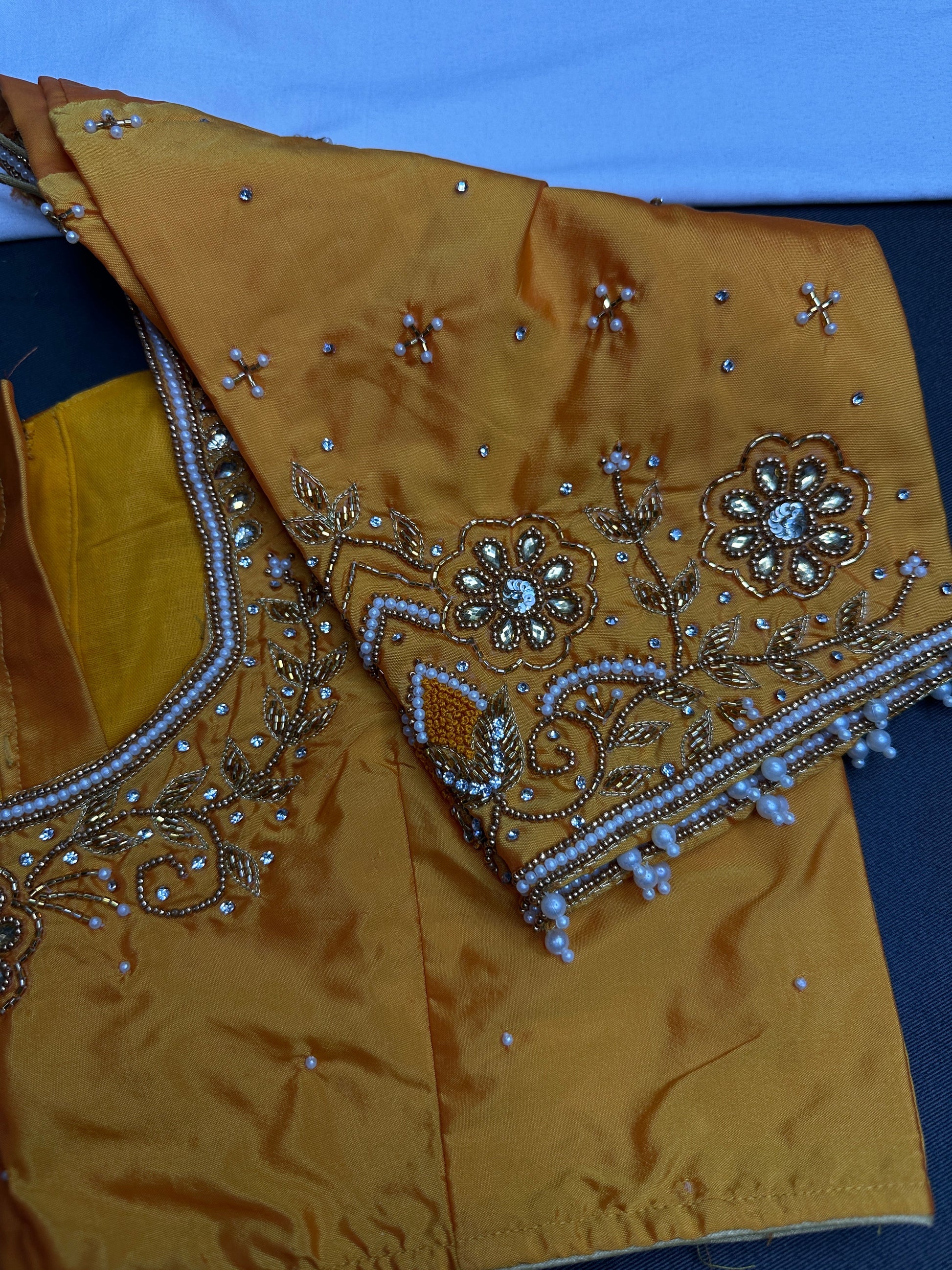 Yellow Silk Maggam Aari Blouse - 
