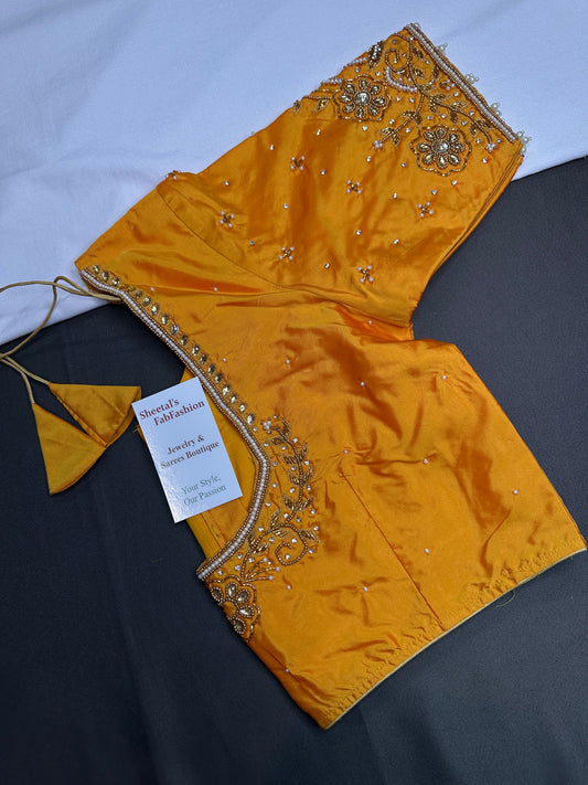 Yellow Silk Maggam Aari Blouse - 