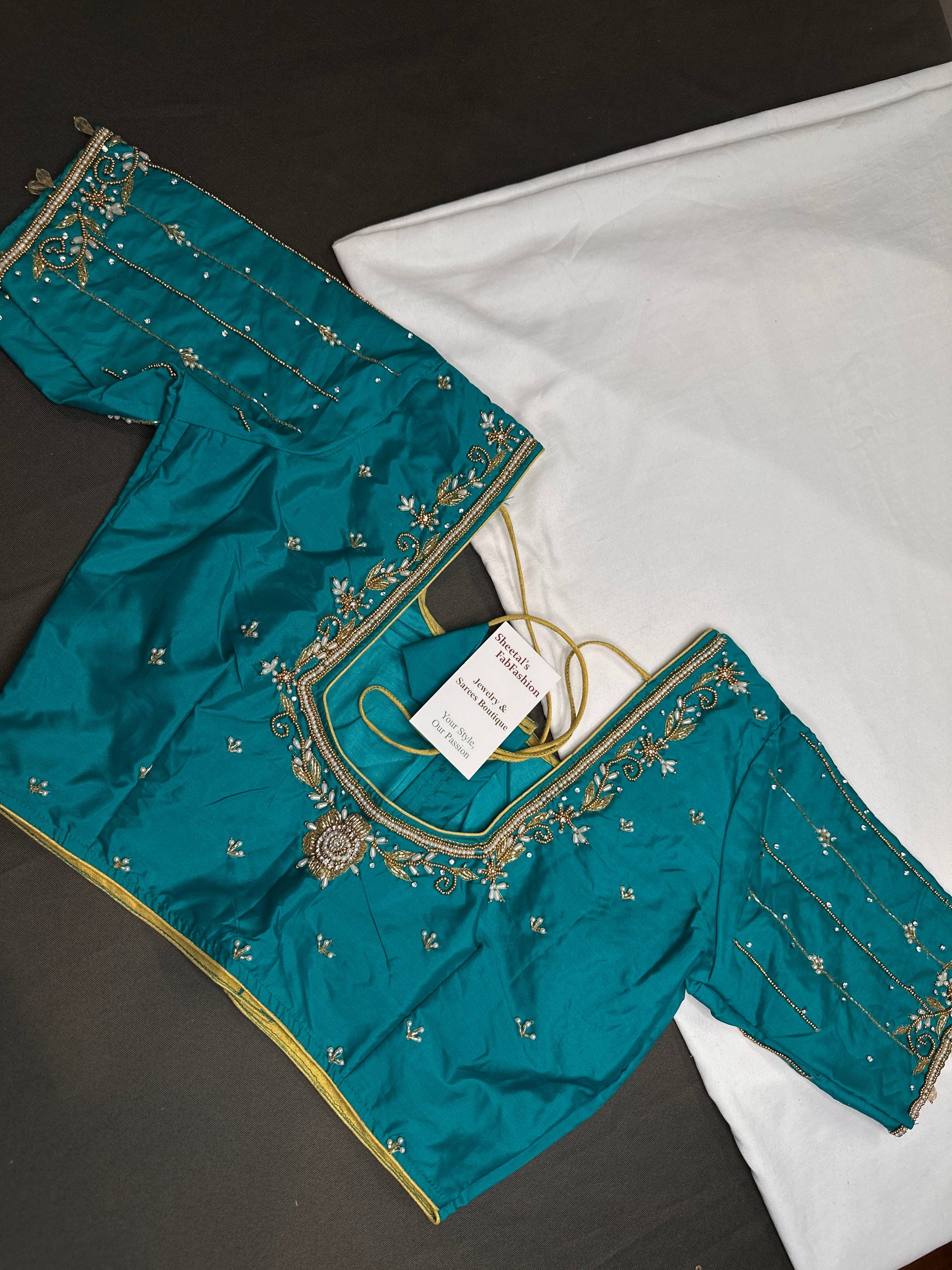 Teal Silk Maggam Aari Blouse - 