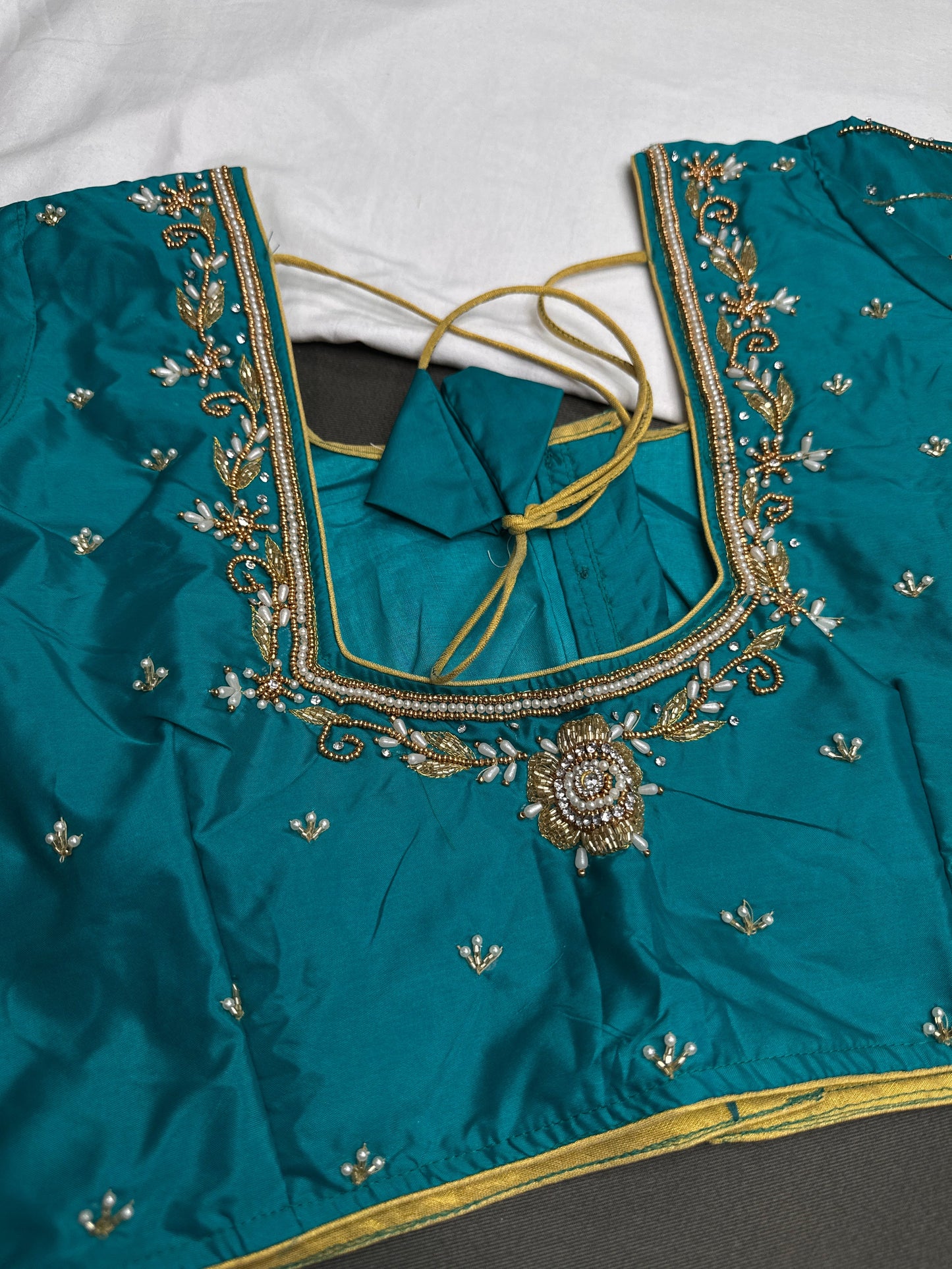Teal Silk Maggam Aari Blouse - 