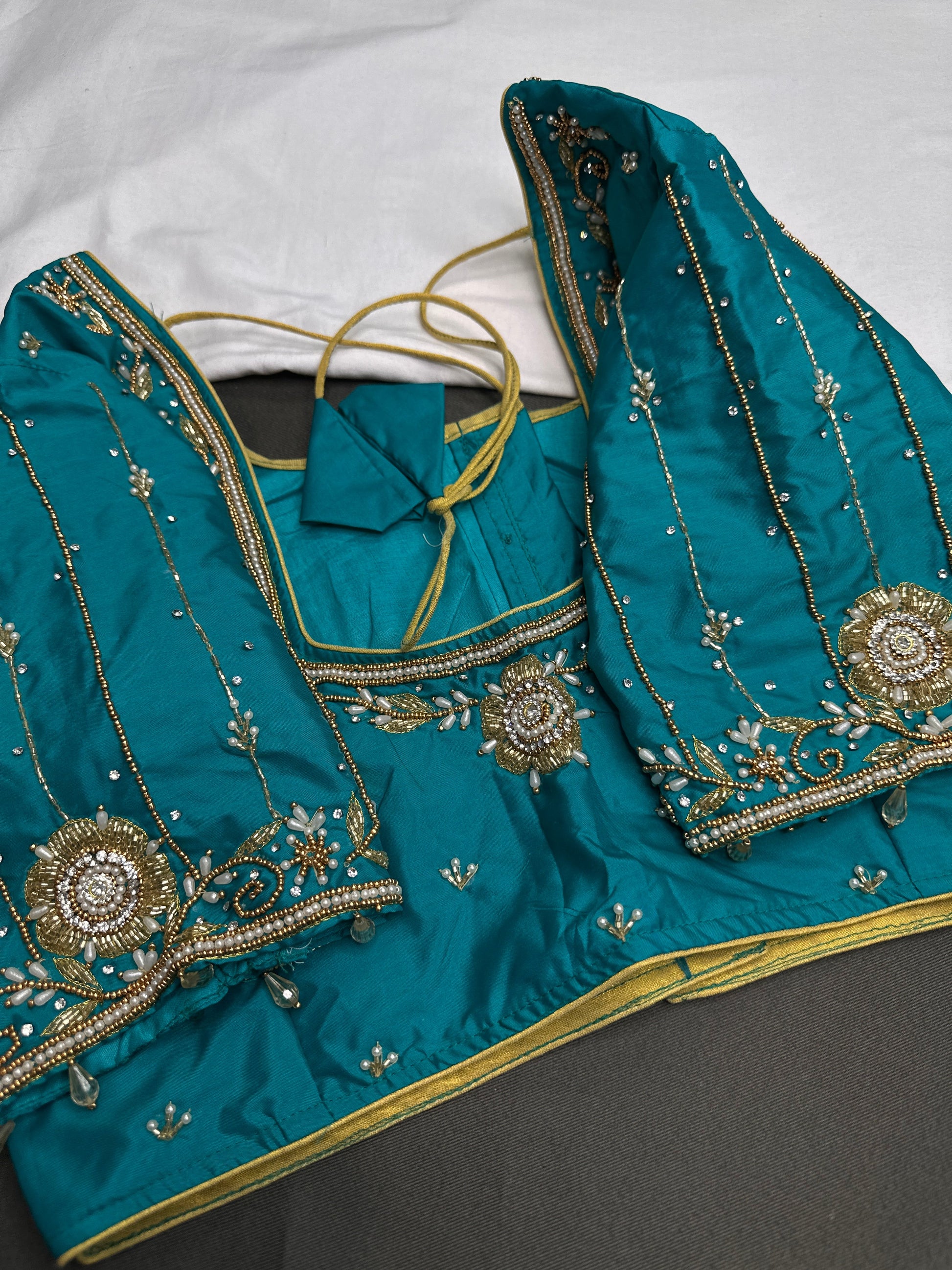 Teal Silk Maggam Aari Blouse - 