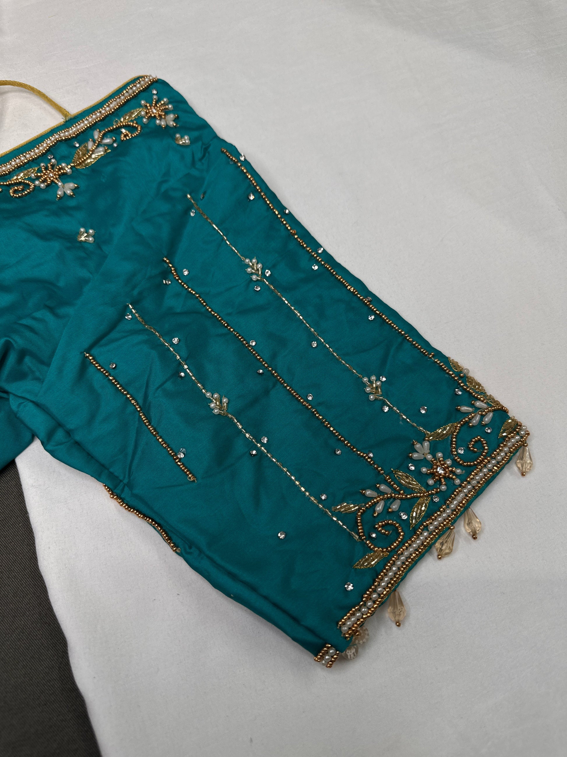 Teal Silk Maggam Aari Blouse - 