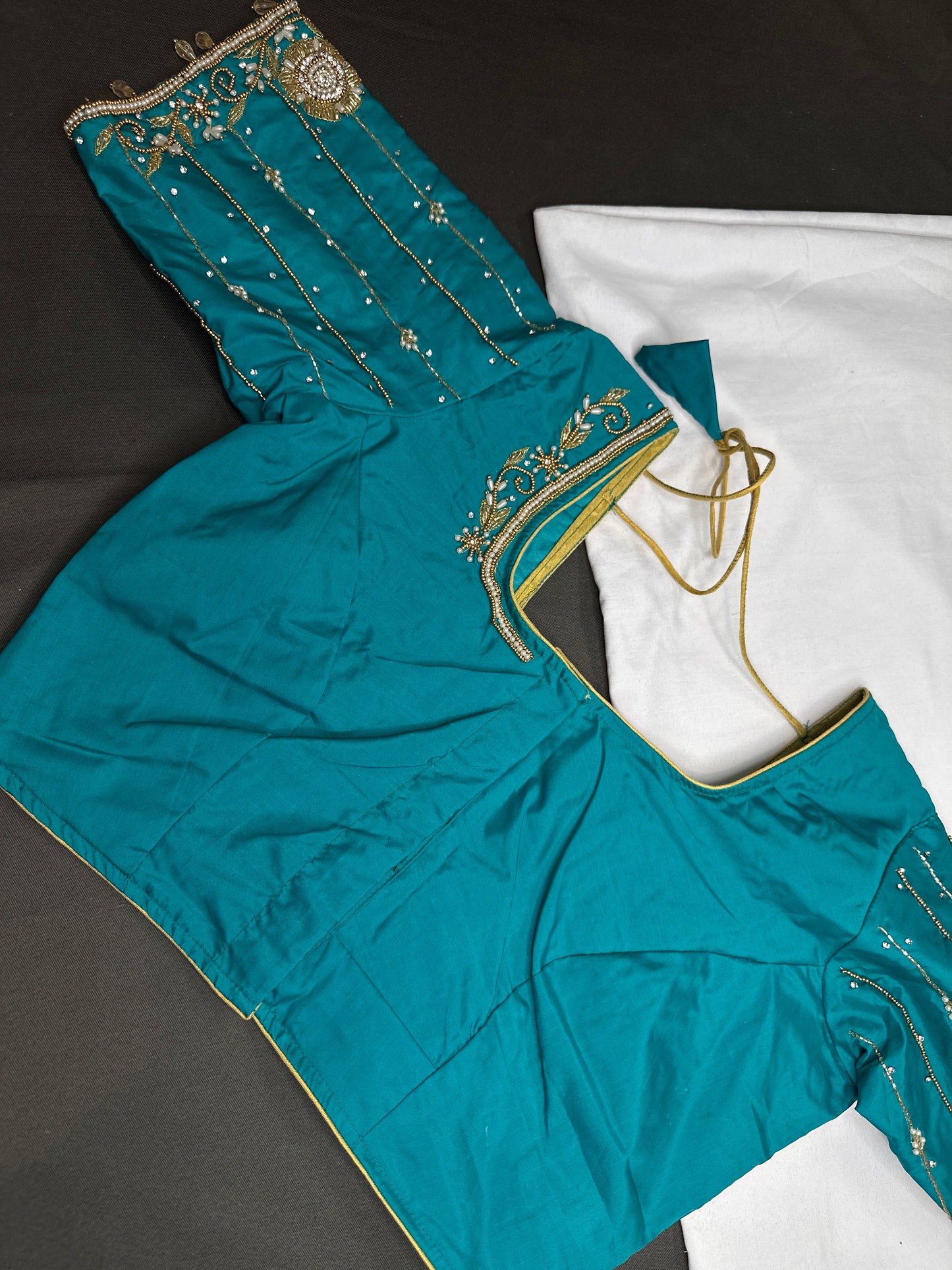 Teal Silk Maggam Aari Blouse - 