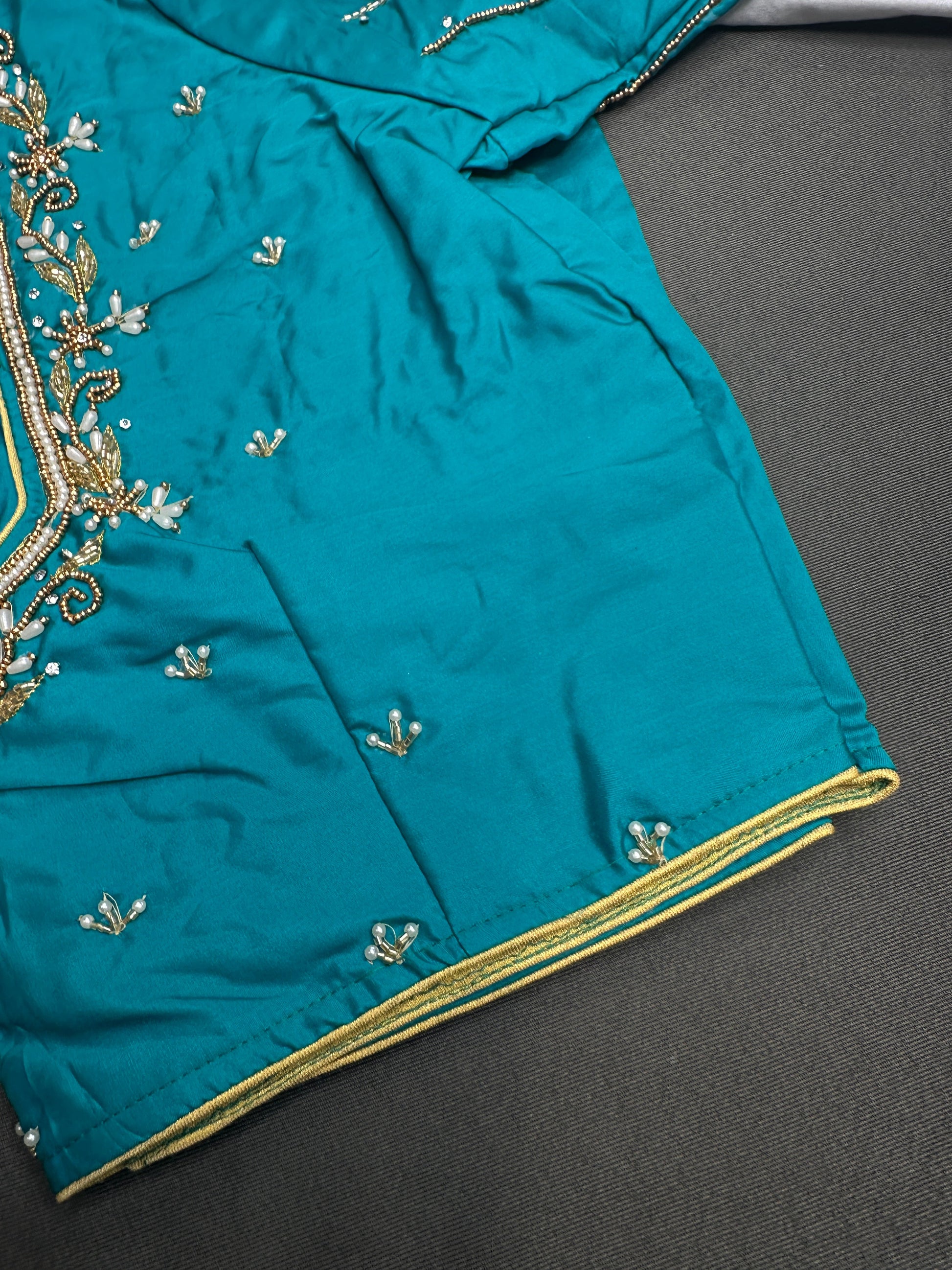 Teal Silk Maggam Aari Blouse - 